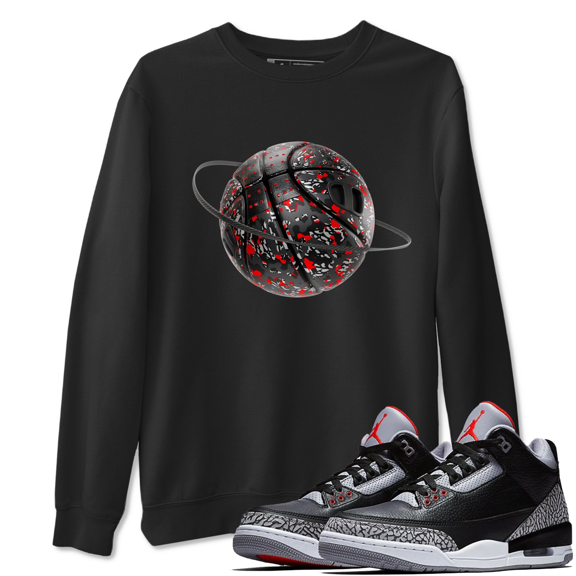 3s Black Cement shirts to match jordans Camo Basketball Planet sneaker match tees Air Jordan 3 Black Cement match shoes to clothes Drip Gear Zone unisex cotton Black 1 shirts