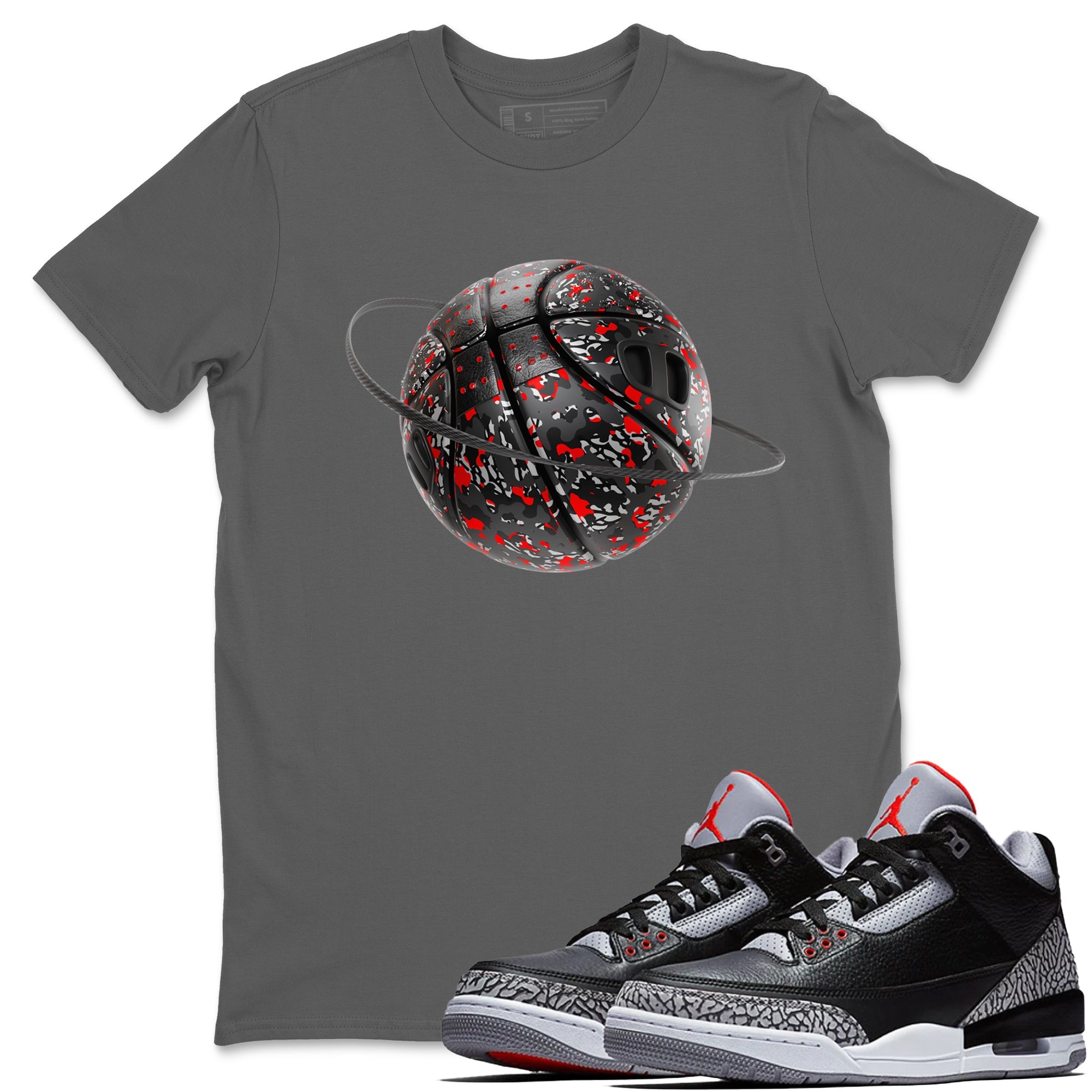 3s Black Cement shirts to match jordans Camo Basketball Planet sneaker match tees Air Jordan 3 Black Cement match shoes to clothes Drip Gear Zone unisex cotton Cool Grey 1 shirts