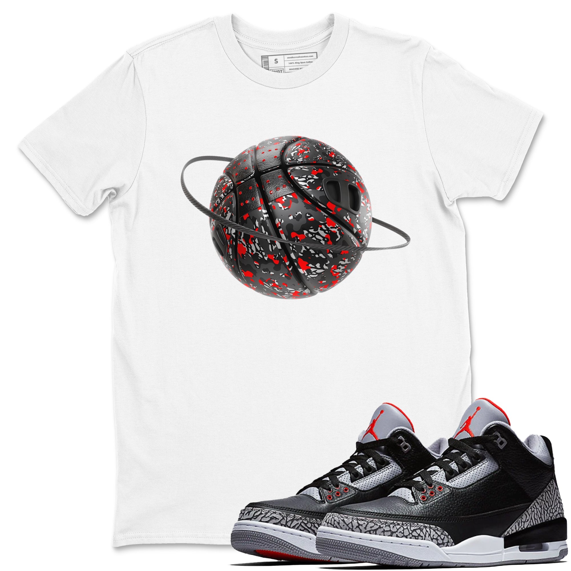 3s Black Cement shirts to match jordans Camo Basketball Planet sneaker match tees Air Jordan 3 Black Cement match shoes to clothes Drip Gear Zone unisex cotton White 1 shirts