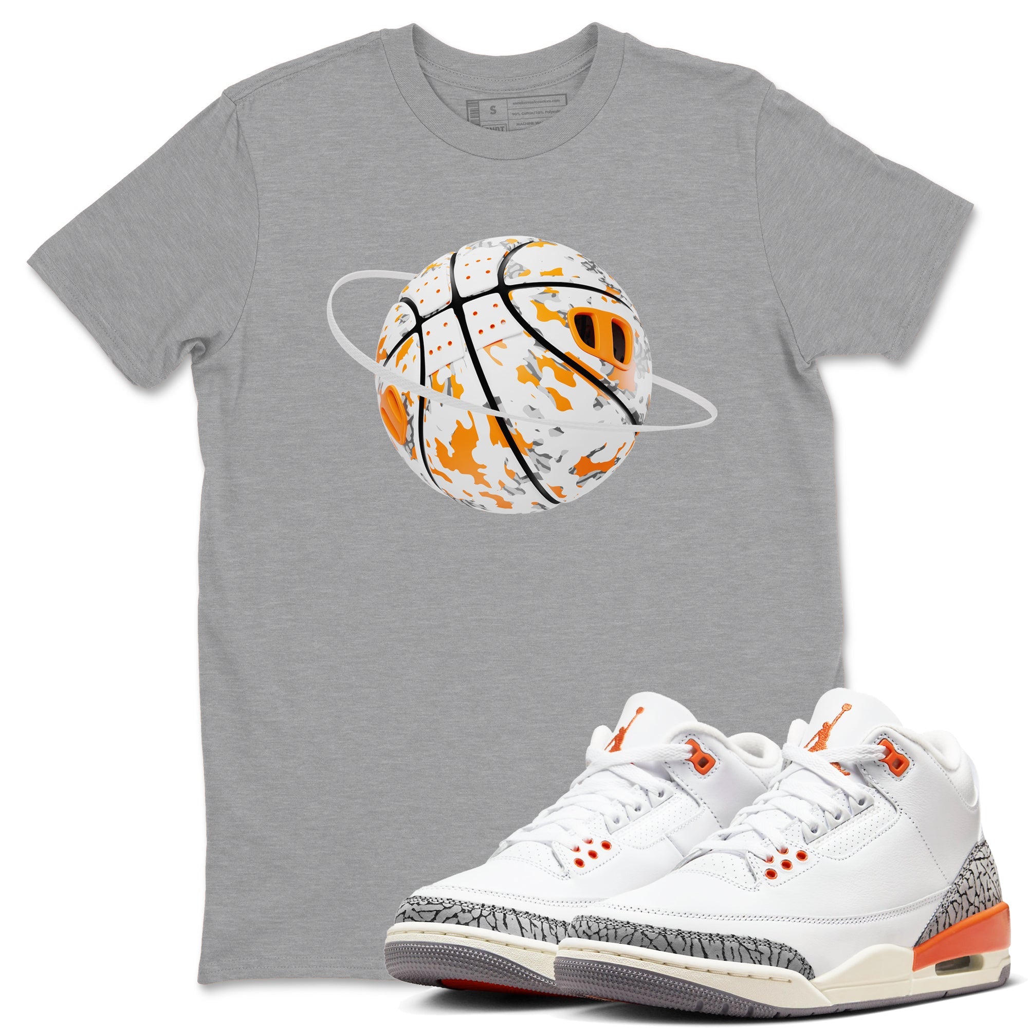 3s Georgia Peach shirt to match jordans Camo Basketball Planet sneaker tees Air Jordan 3 Georgia Peach Drip Gear Zone unisex cotton Heather Grey 1 crew neck shirt