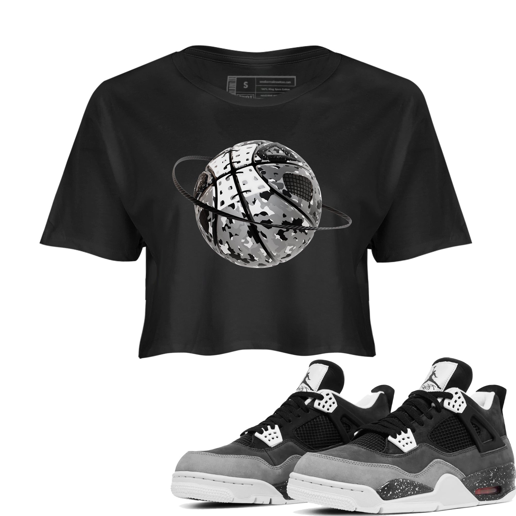4s Fear shirts to match jordans Camo Basketball Planet sneaker match tees Air Jordan 4 Fear match shoes to clothes Drip Gear Zone unisex cotton Black 1 crop tee