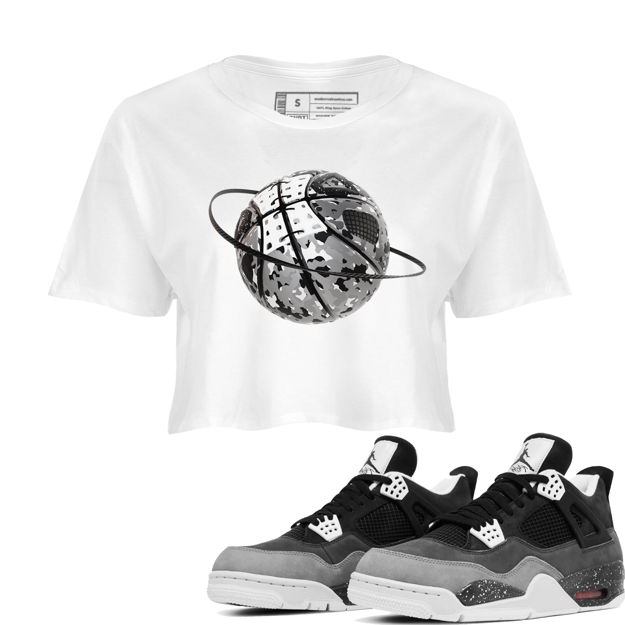 4s Fear shirts to match jordans Camo Basketball Planet sneaker match tees Air Jordan 4 Fear match shoes to clothes Drip Gear Zone unisex cotton White 1 crop tee