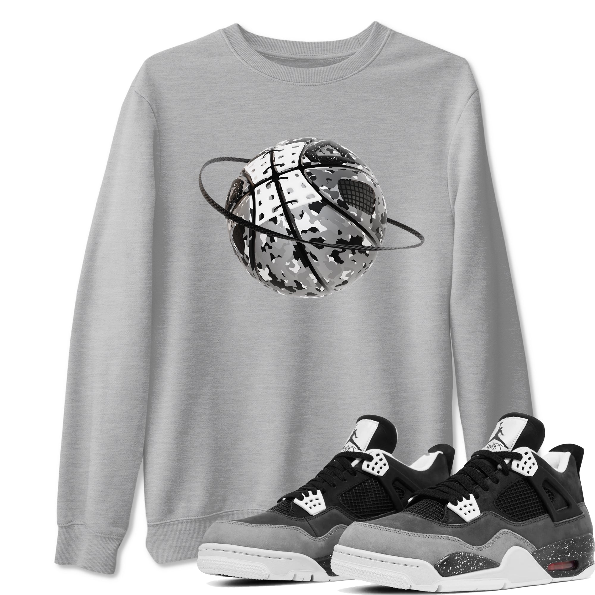 4s Fear shirts to match jordans Camo Basketball Planet sneaker match tees Air Jordan 4 Fear match shoes to clothes Drip Gear Zone unisex cotton Heather Grey 1 shirts