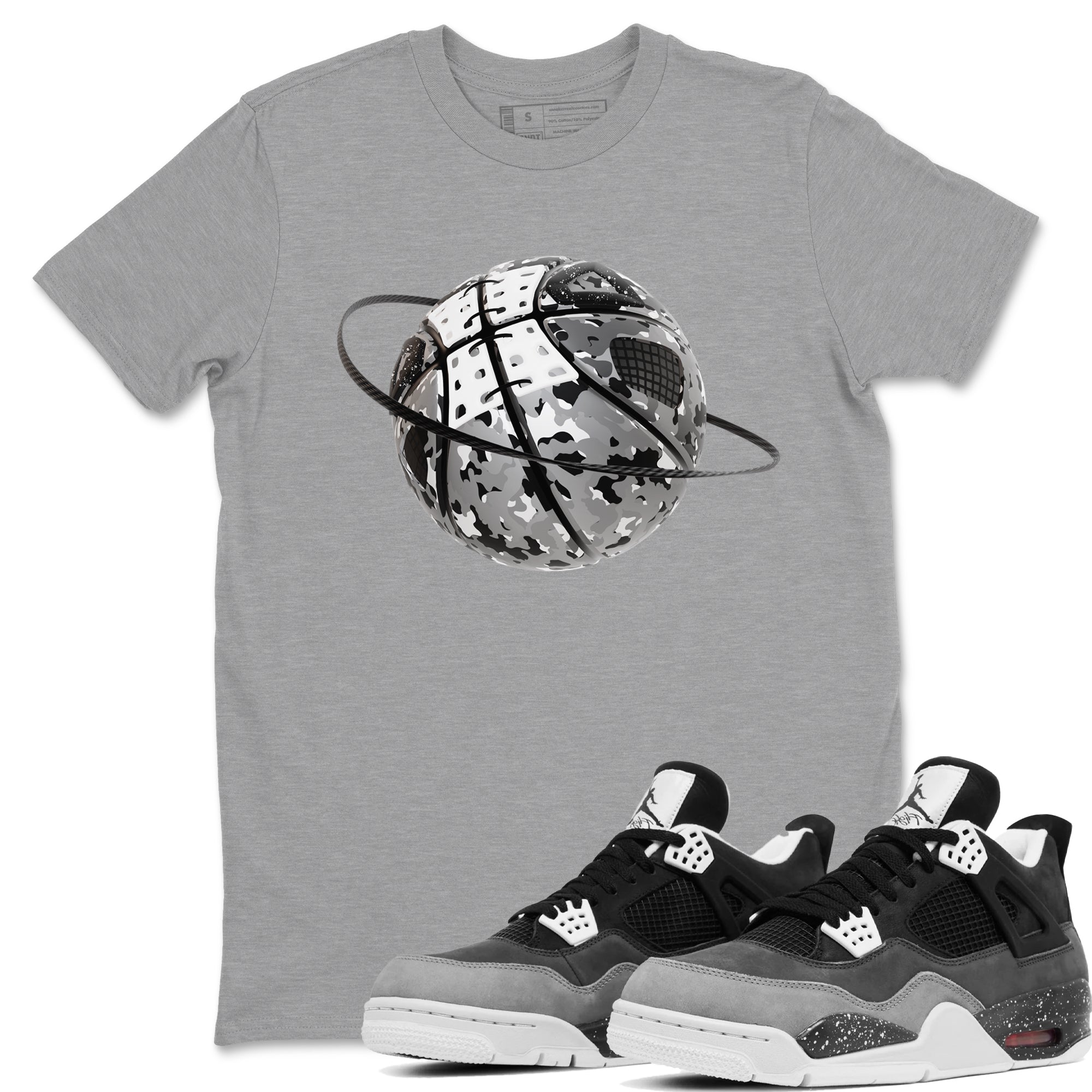 4s Fear shirts to match jordans Camo Basketball Planet sneaker match tees Air Jordan 4 Fear match shoes to clothes Drip Gear Zone unisex cotton Heather Grey 1 shirts