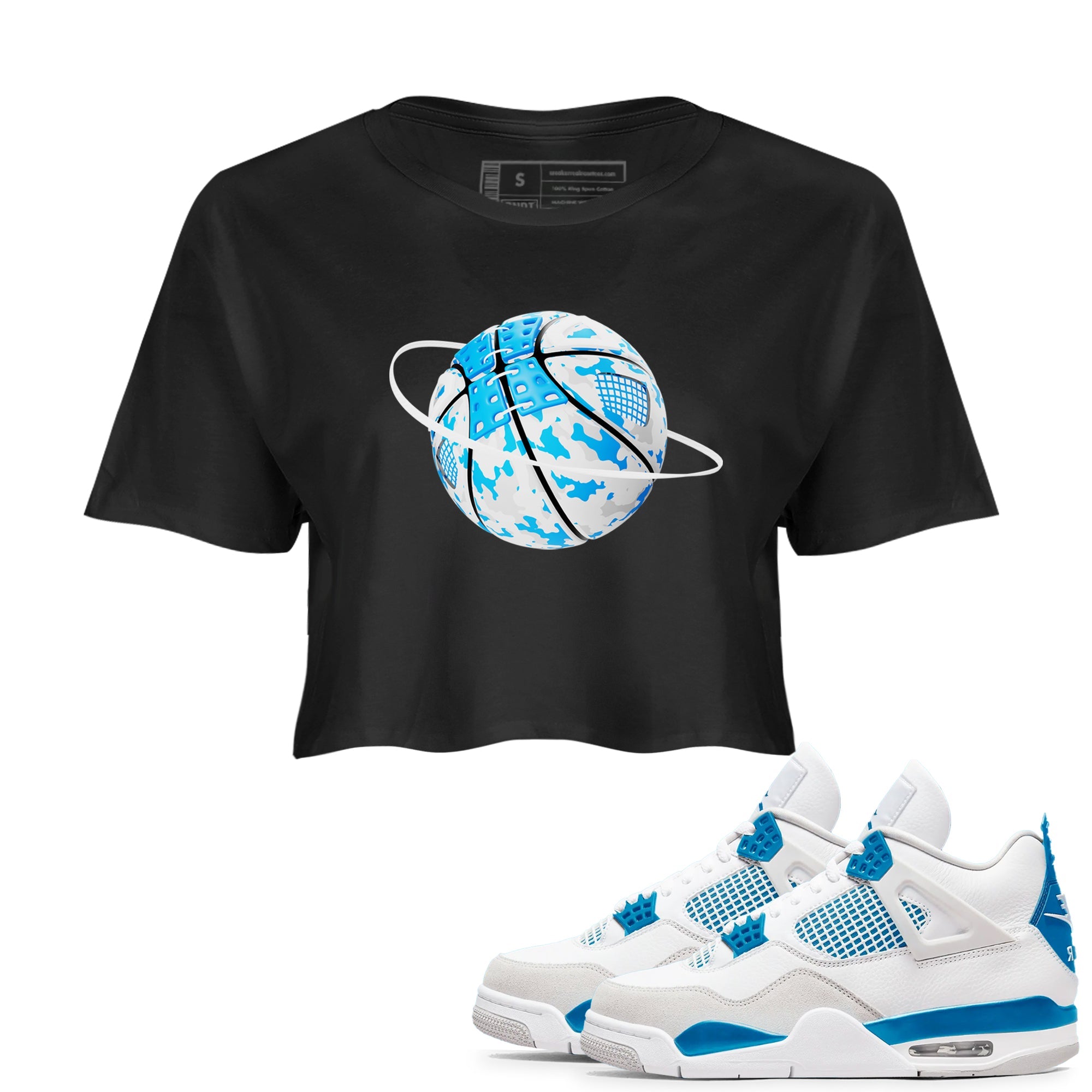Air Jordan 4 Industrial Blue shirt to match jordans Camo Basketball Planet sneaker tees Air Jordan 4 Military Blue Drip Gear Zone Black 1 crop length shirt