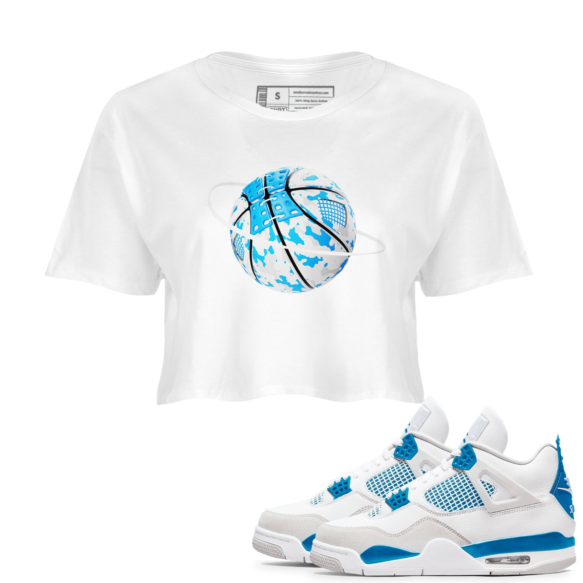 Air Jordan 4 Industrial Blue shirt to match jordans Camo Basketball Planet sneaker tees Air Jordan 4 Military Blue Drip Gear Zone White 1 crop length shirt