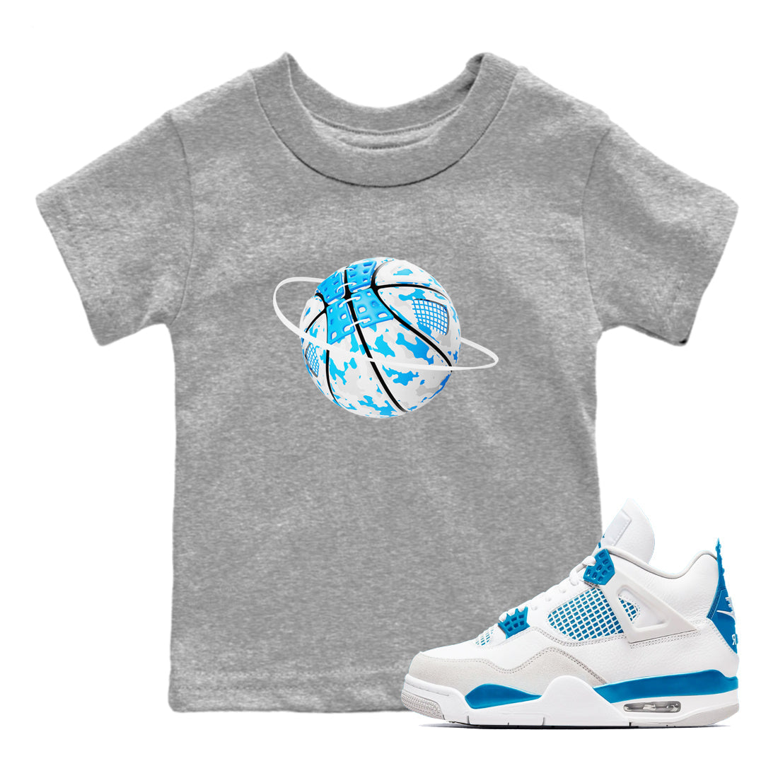 Air Jordan 4 Industrial Blue shirt to match jordans Camo Basketball Planet sneaker tees Air Jordan 4 Military Blue Drip Gear Zone baby toddler Heather Grey 1 cotton Shirt