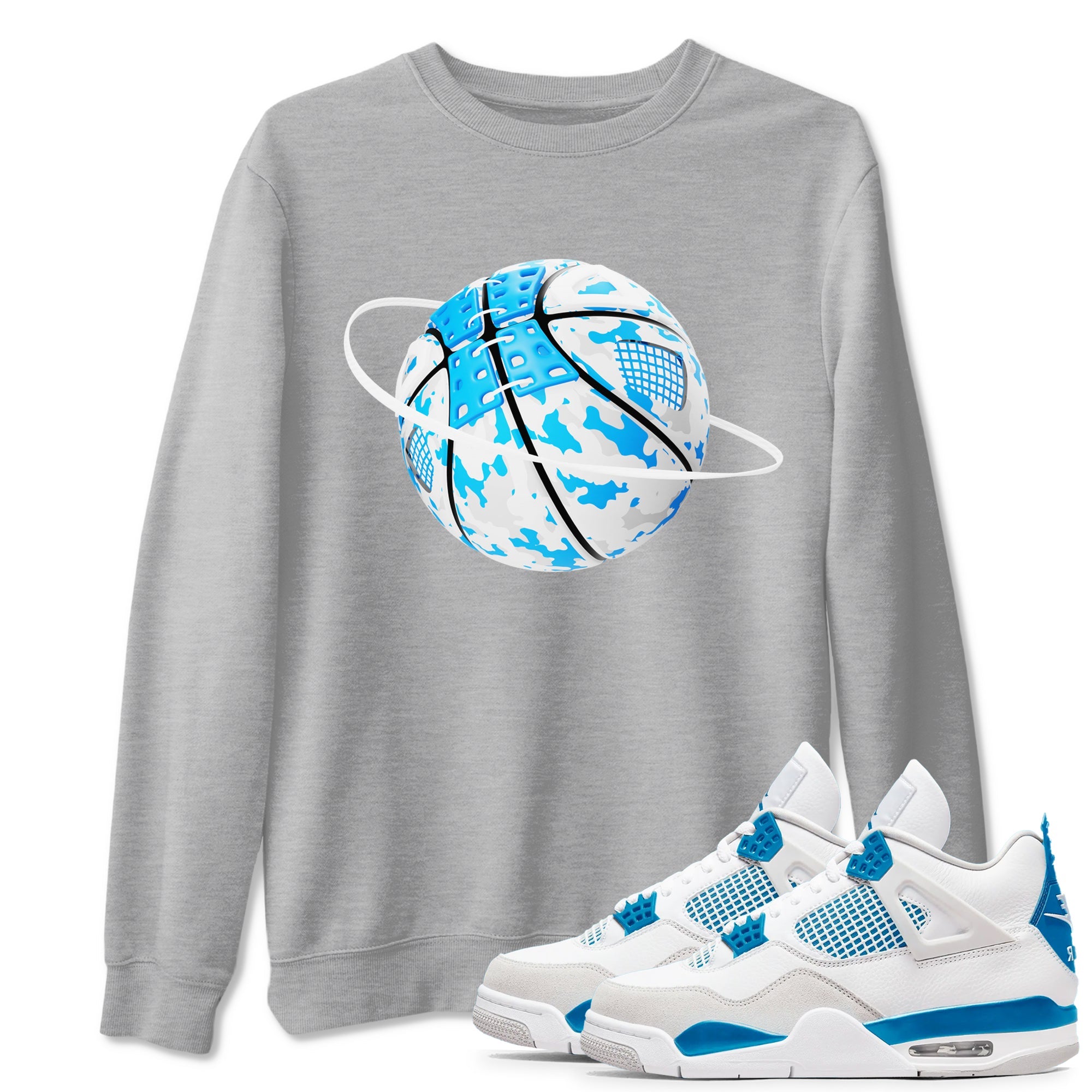 Air Jordan 4 Industrial Blue shirt to match jordans Camo Basketball Planet sneaker tees Air Jordan 4 Military Blue Drip Gear Zone unisex cotton Heather Grey 1 crew neck shirt