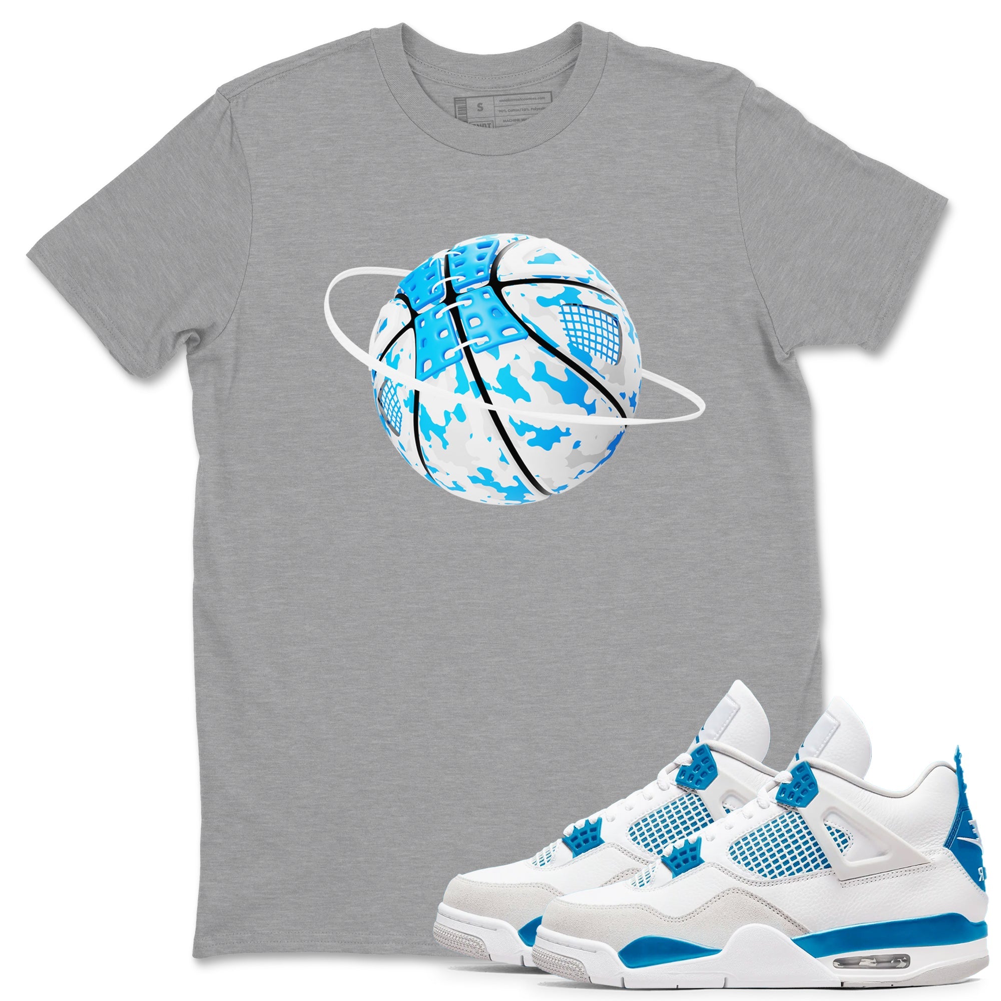 Air Jordan 4 Industrial Blue shirt to match jordans Camo Basketball Planet sneaker tees Air Jordan 4 Military Blue Drip Gear Zone unisex cotton Heather Grey 1 crew neck shirt