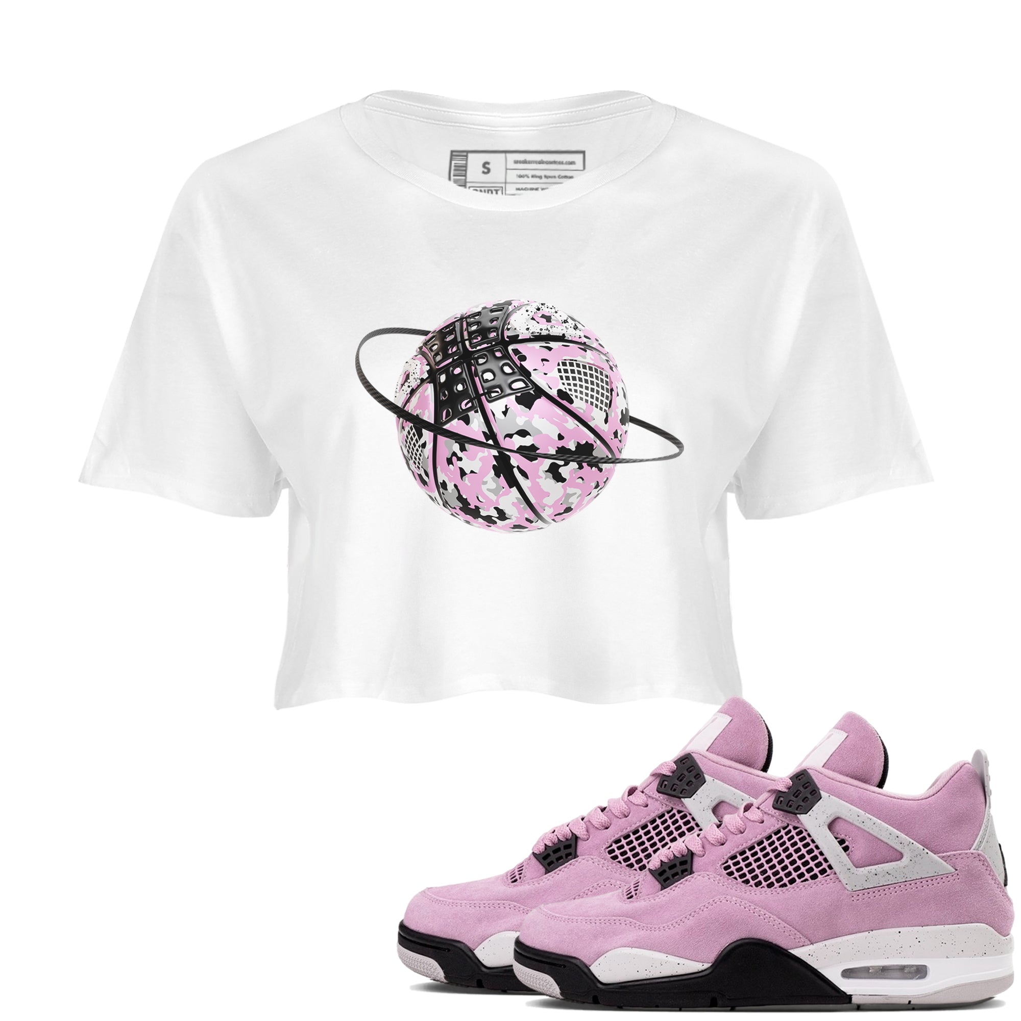 4s Retro Orchid shirts to match jordans Camo Basketball Planet sneaker match tees Air Jordan 4 WMNS Orchid match shoes to clothes Drip Gear Zone unisex cotton White 1 crop tee