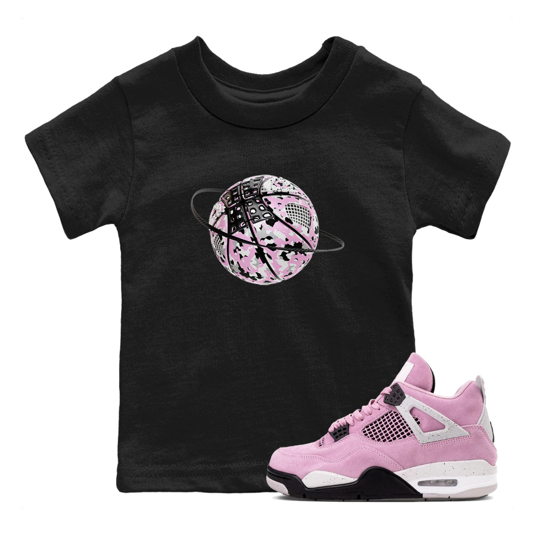 4s Retro Orchid shirts to match jordans Camo Basketball Planet sneaker match tees Air Jordan 4 WMNS Orchid match shoes to clothes Drip Gear Zone Youth Baby Black 1 tee