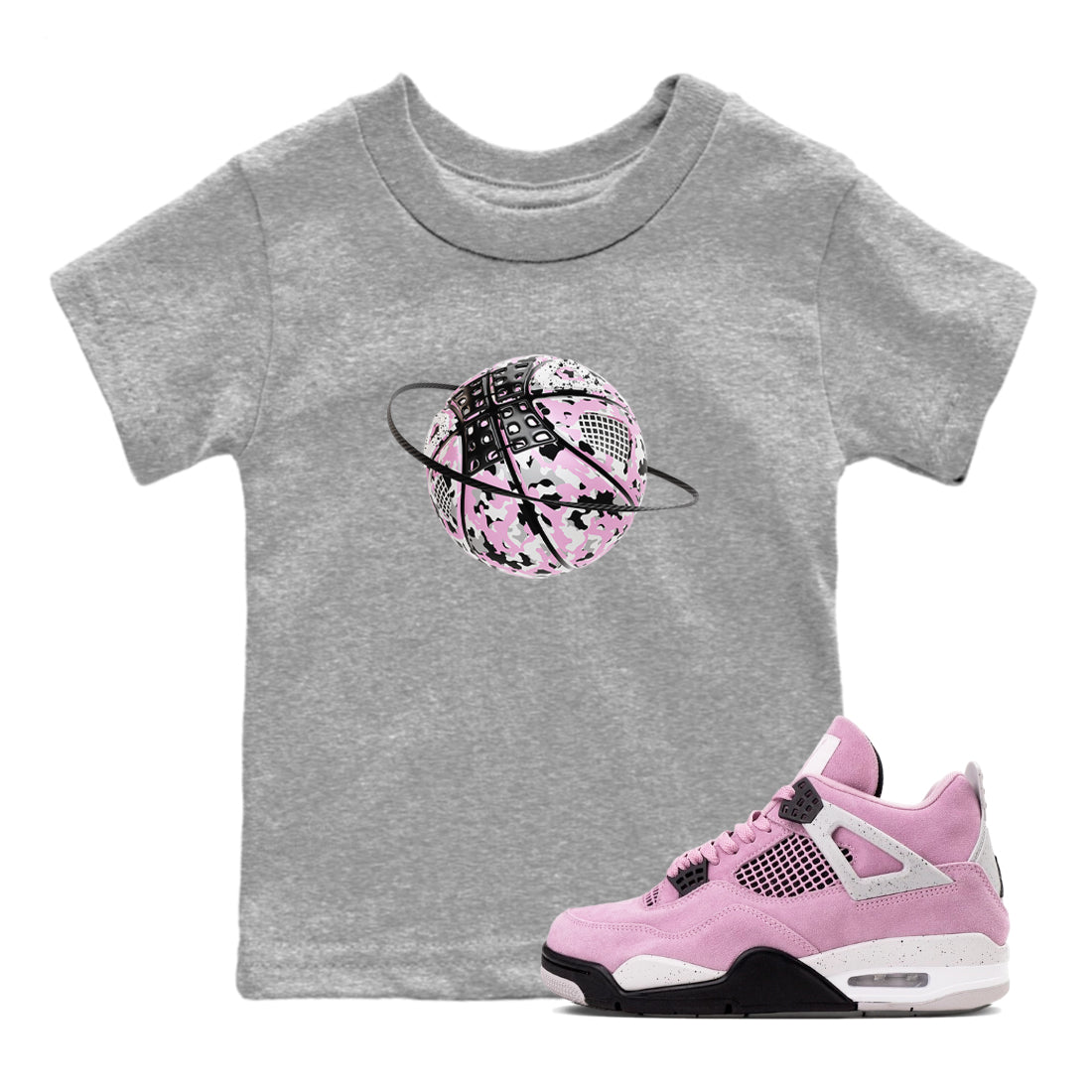 4s Retro Orchid shirts to match jordans Camo Basketball Planet sneaker match tees Air Jordan 4 WMNS Orchid match shoes to clothes Drip Gear Zone Youth Baby Heather Grey 1 tee