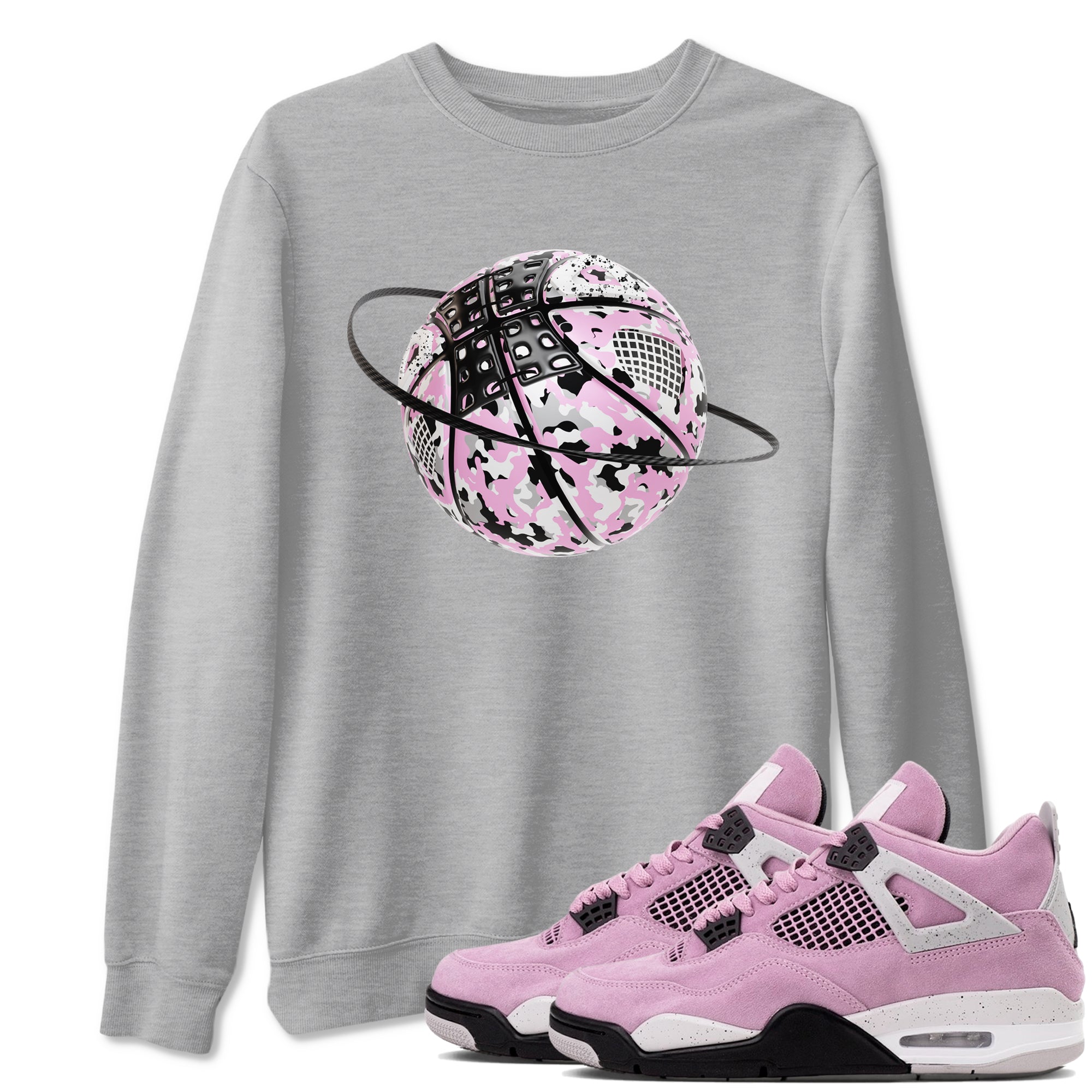 4s Retro Orchid shirts to match jordans Camo Basketball Planet sneaker match tees Air Jordan 4 WMNS Orchid match shoes to clothes Drip Gear Zone unisex cotton Heather Grey 1 shirts
