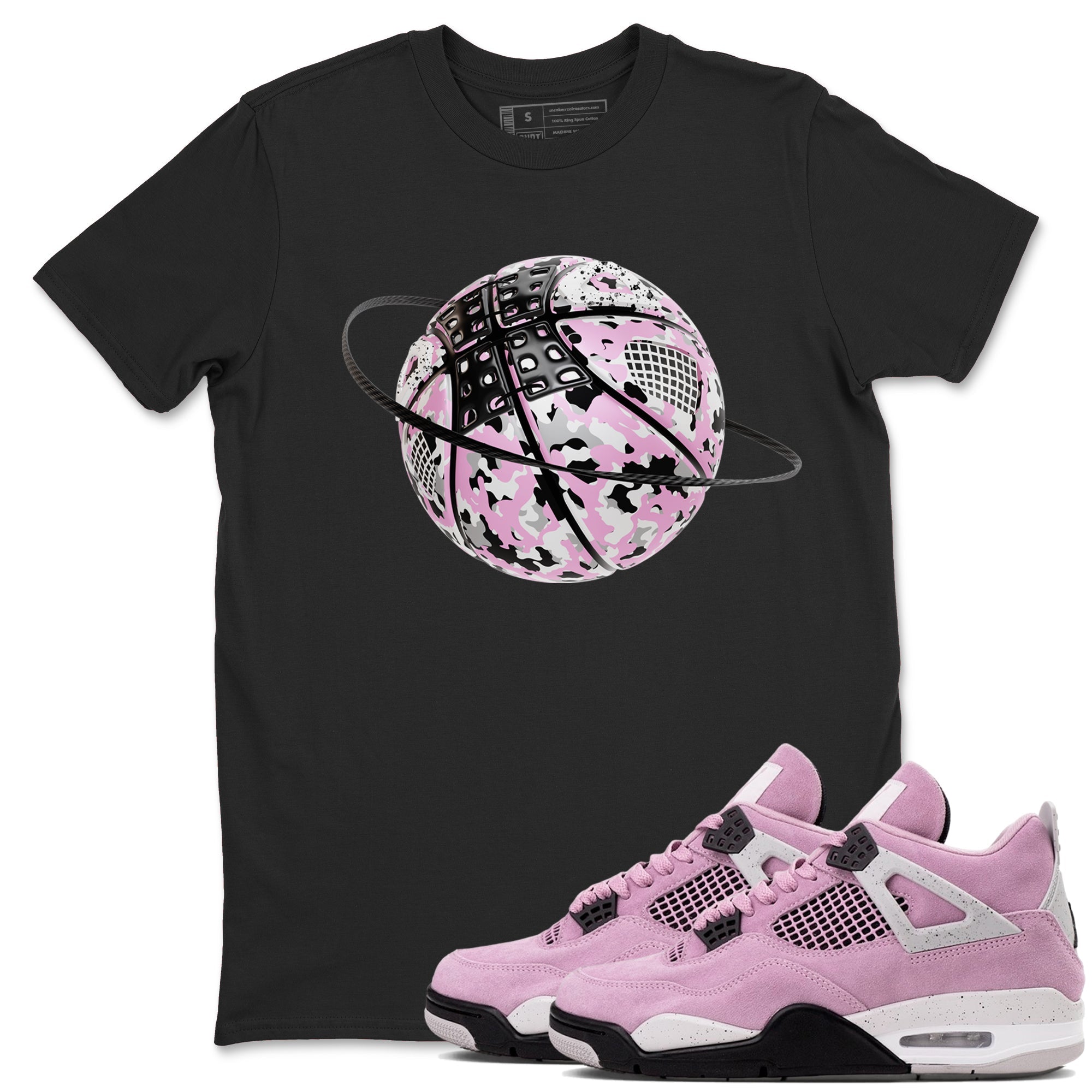 4s Retro Orchid shirts to match jordans Camo Basketball Planet sneaker match tees Air Jordan 4 WMNS Orchid match shoes to clothes Drip Gear Zone unisex cotton Black 1 shirts