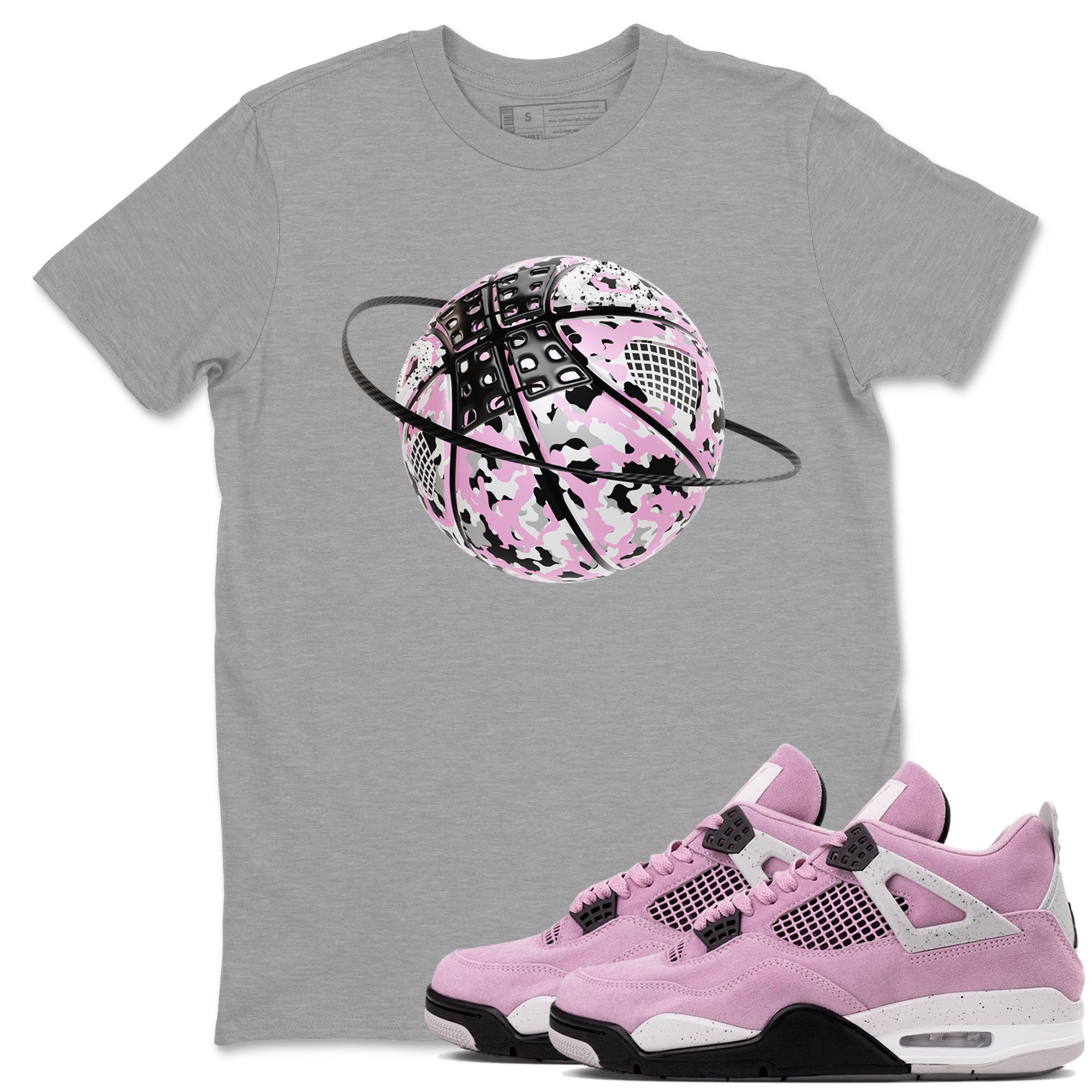 4s Retro Orchid shirts to match jordans Camo Basketball Planet sneaker match tees Air Jordan 4 WMNS Orchid match shoes to clothes Drip Gear Zone unisex cotton Heather Grey 1 shirts