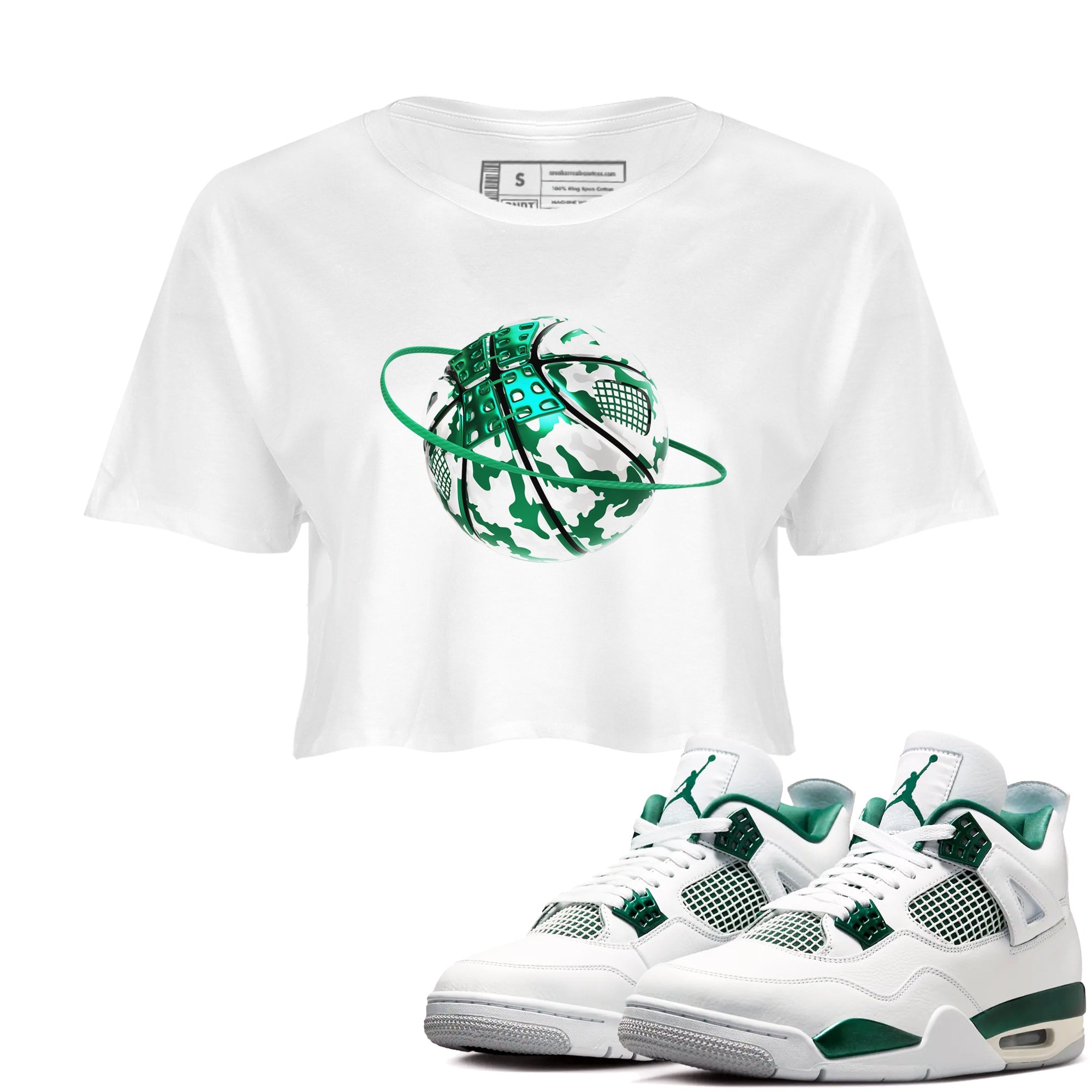 4s Oxidized Green shirts to match jordans Camo Basketball Planet sneaker match tees Air Jordan 4 Oxidized Green Drip Gear Zone streetwear brand White 1 crop tee