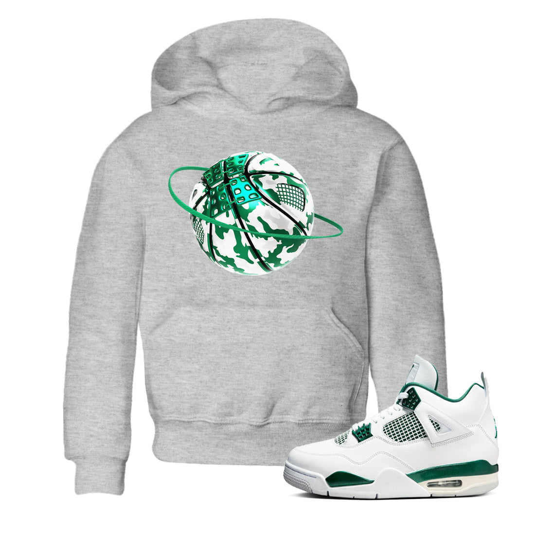 4s Oxidized Green shirts to match jordans Camo Basketball Planet sneaker match tees Air Jordan 4 Oxidized Green Drip Gear Zone streetwear brand Baby and Youth Heather Grey 1 cotton tee