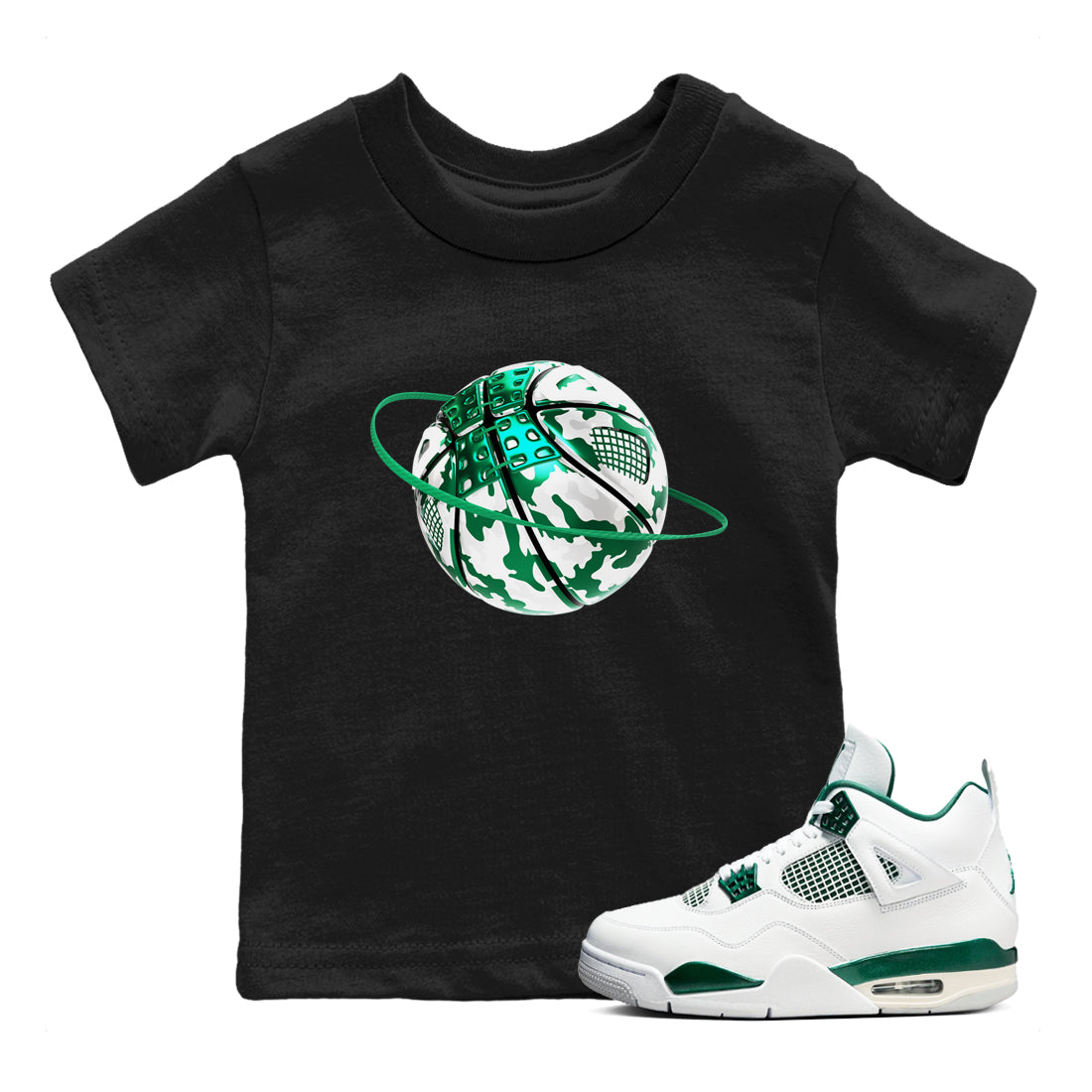 4s Oxidized Green shirts to match jordans Camo Basketball Planet sneaker match tees Air Jordan 4 Oxidized Green Drip Gear Zone streetwear brand Baby and Youth Black 1 cotton tee