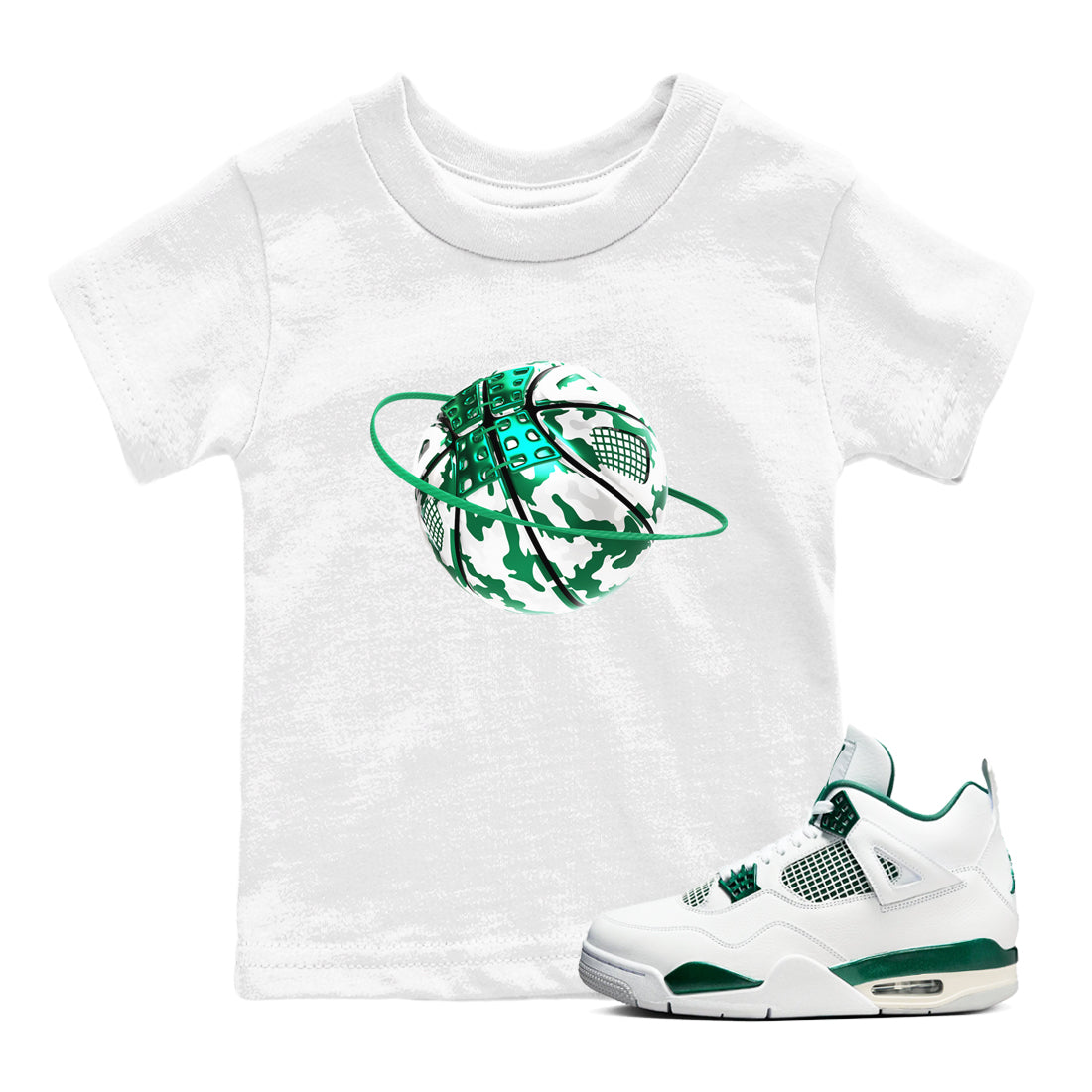 4s Oxidized Green shirts to match jordans Camo Basketball Planet sneaker match tees Air Jordan 4 Oxidized Green Drip Gear Zone streetwear brand Baby and Youth White 1 cotton tee