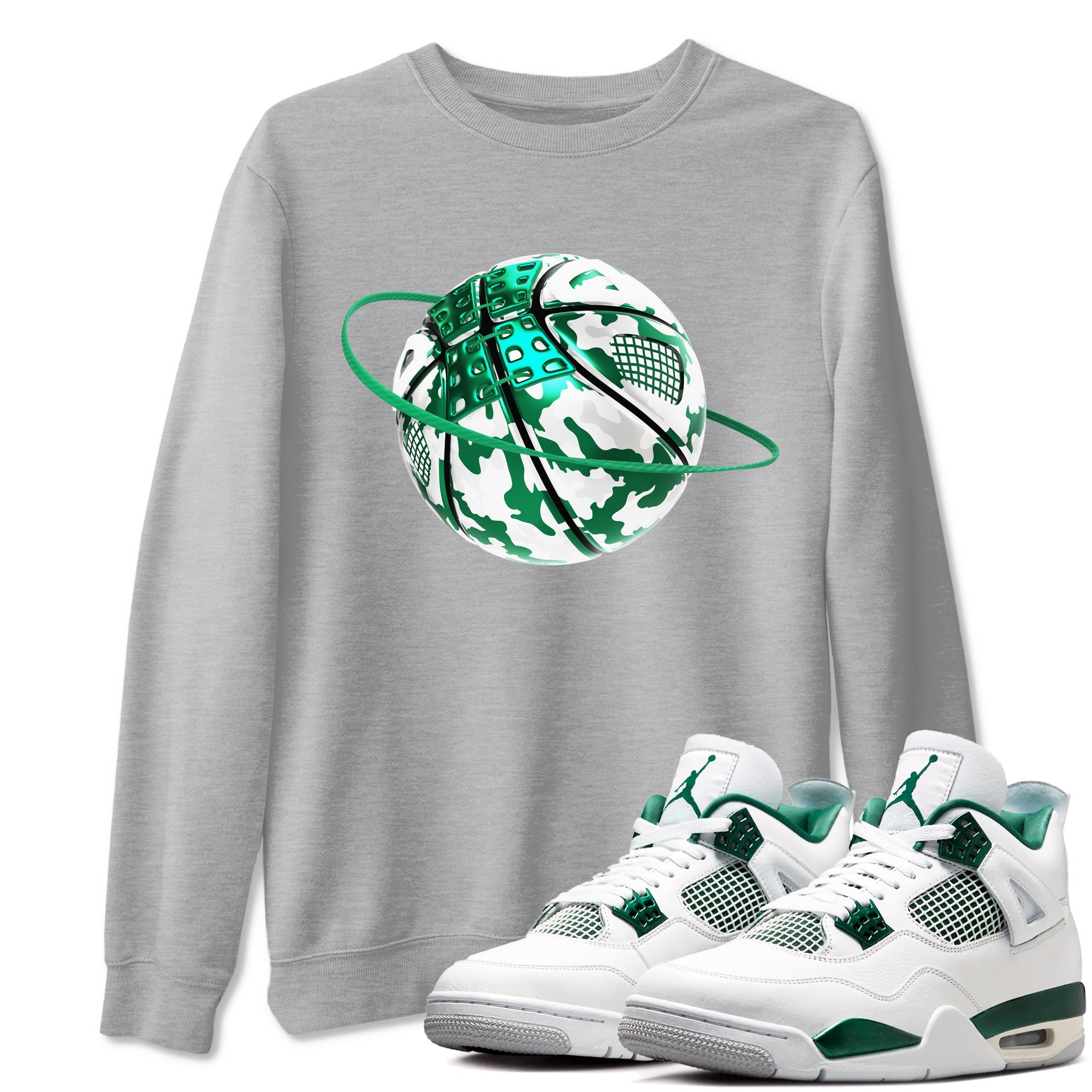 4s Oxidized Green shirts to match jordans Camo Basketball Planet sneaker match tees Air Jordan 4 Oxidized Green Drip Gear Zone streetwear brand Heather Grey 1 unisex cotton tee