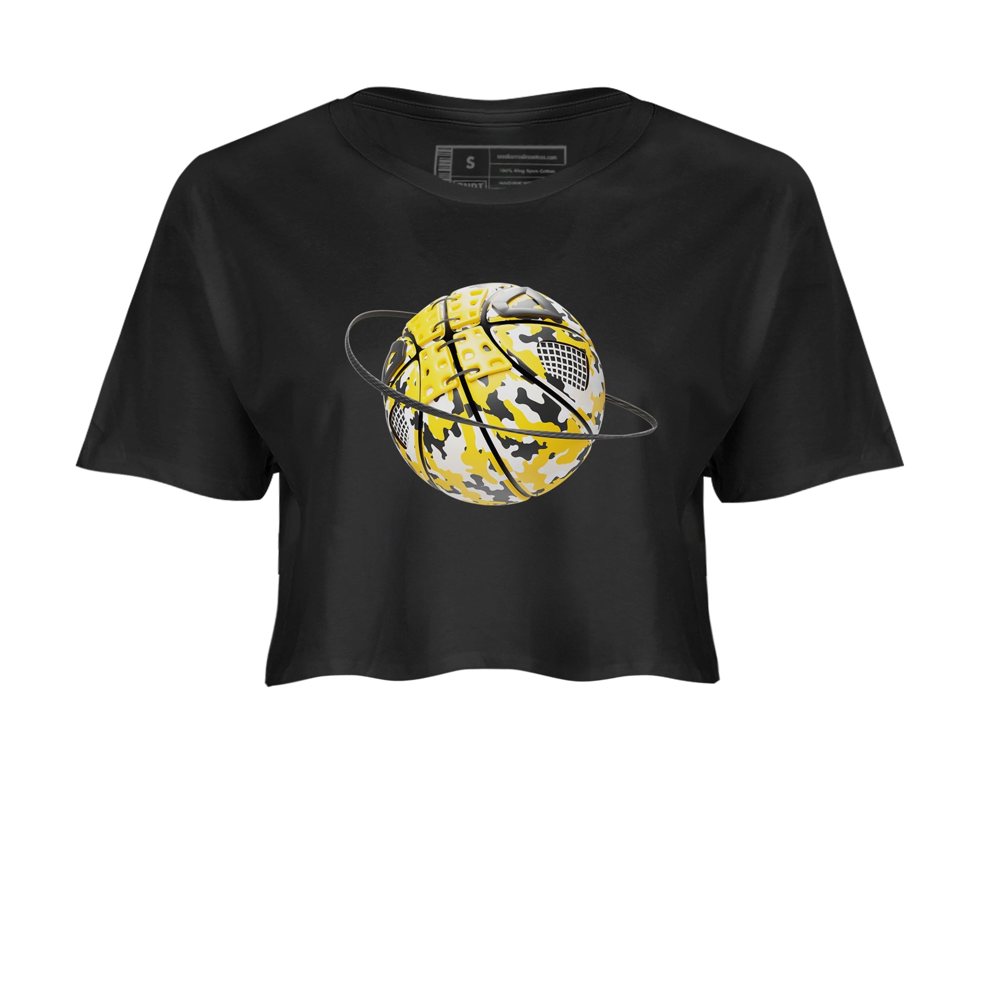 AJ4 Vivid Sulfur shirt to match jordans Camo Basketball Planet sneaker tees Air Jordan 4 Vivid Sulfur Drip Gear Zone Black 2 crop length shirt