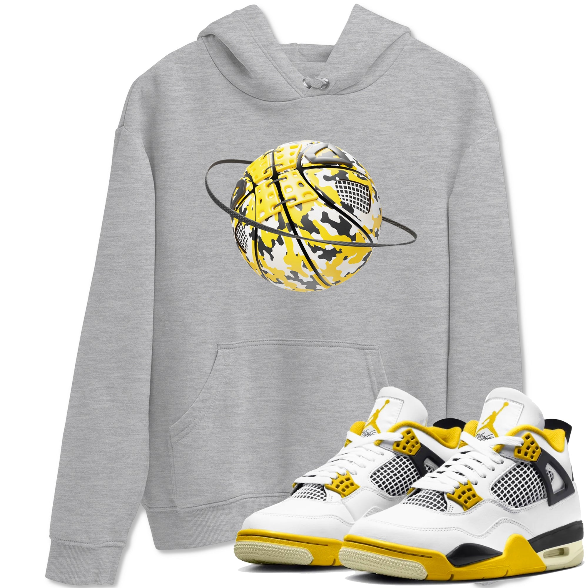 AJ4 Vivid Sulfur shirt to match jordans Camo Basketball Planet sneaker tees Air Jordan 4 Vivid Sulfur Drip Gear Zone unisex cotton Heather Grey 1 crew neck shirt