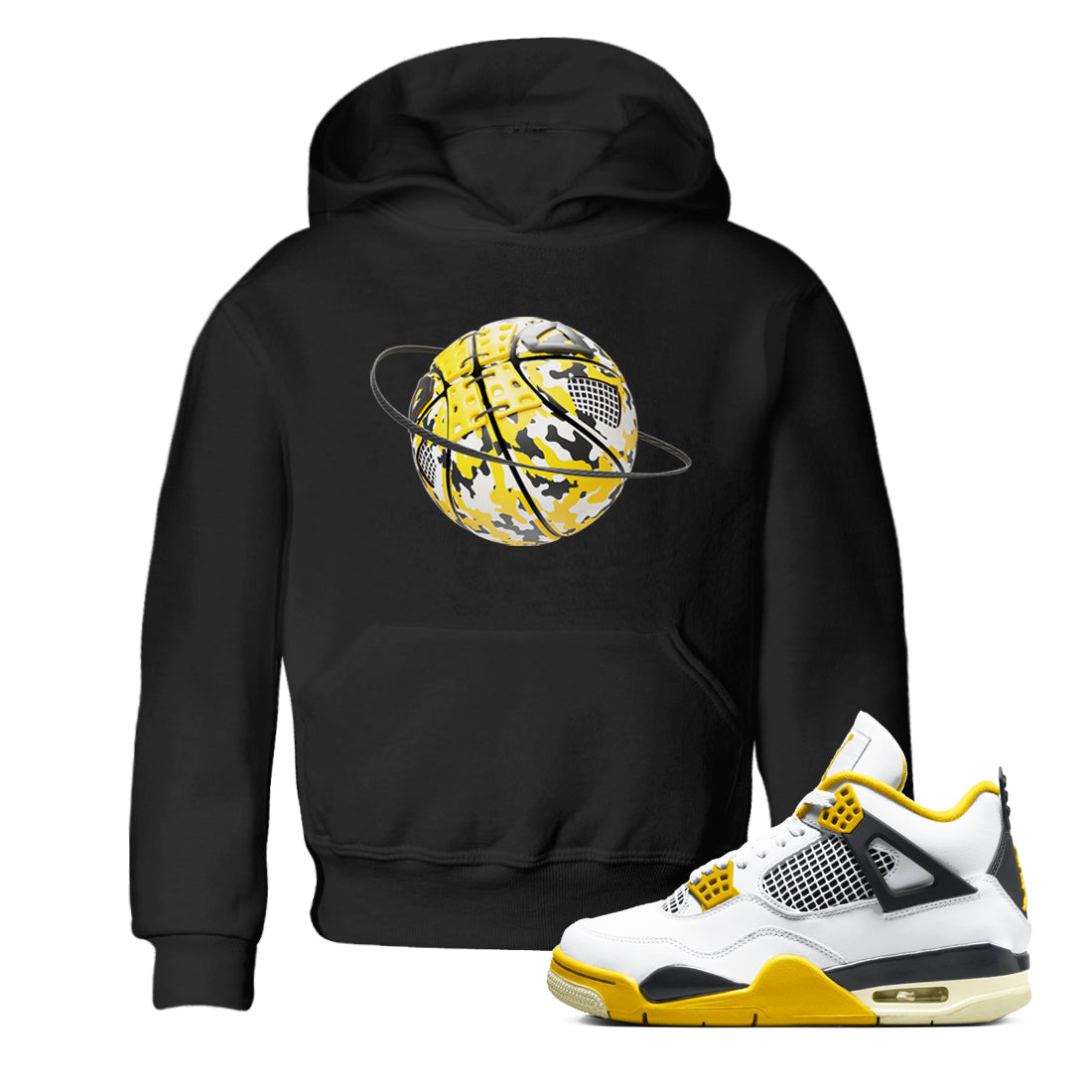 AJ4 Vivid Sulfur shirt to match jordans Camo Basketball Planet sneaker tees Air Jordan 4 Vivid Sulfur Drip Gear Zone baby toddler Black 1 cotton Shirt