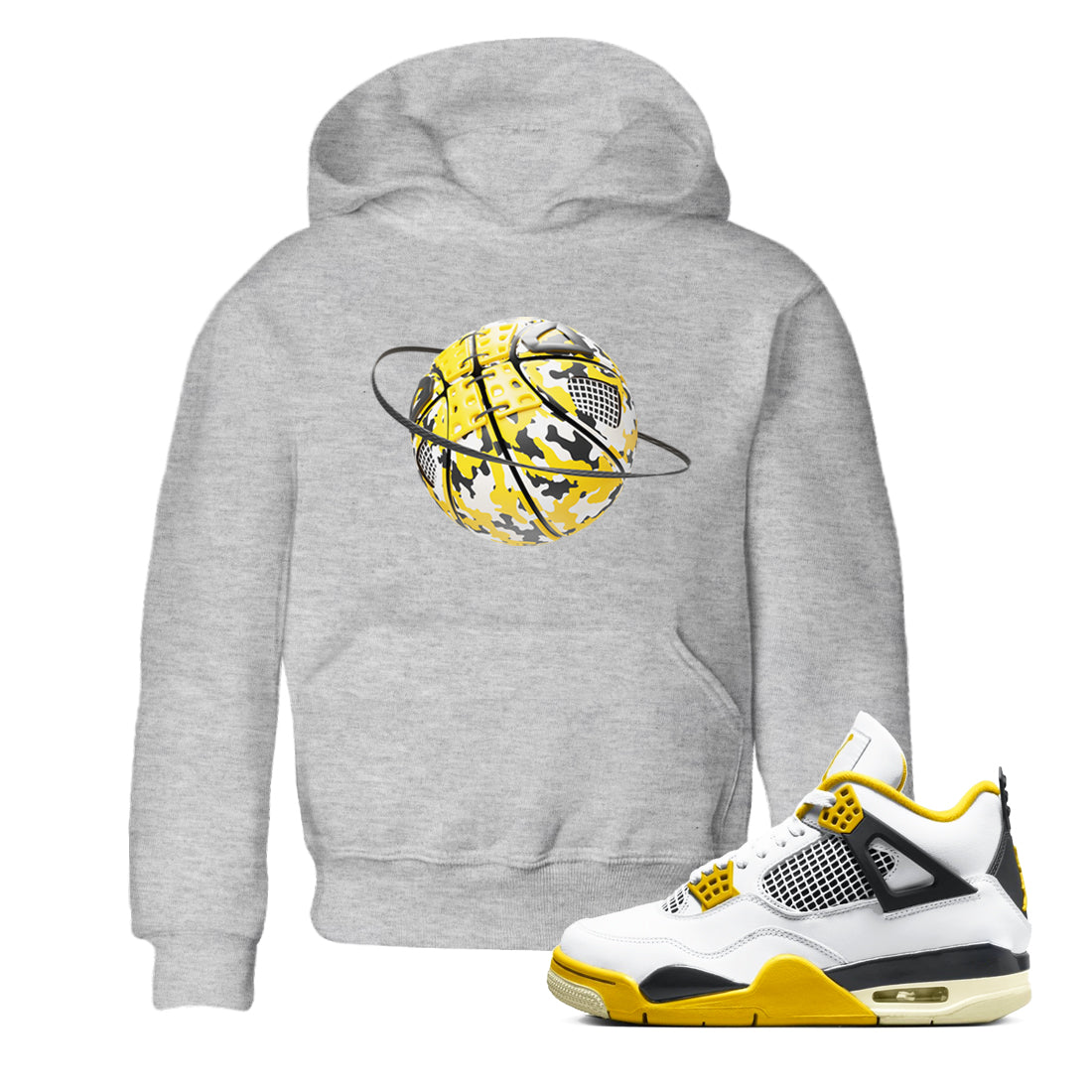 AJ4 Vivid Sulfur shirt to match jordans Camo Basketball Planet sneaker tees Air Jordan 4 Vivid Sulfur Drip Gear Zone baby toddler Heather Grey 1 cotton Shirt