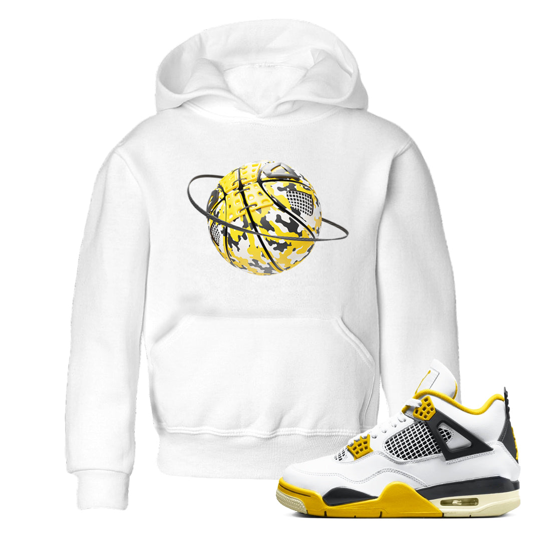 AJ4 Vivid Sulfur shirt to match jordans Camo Basketball Planet sneaker tees Air Jordan 4 Vivid Sulfur Drip Gear Zone baby toddler White 1 cotton Shirt