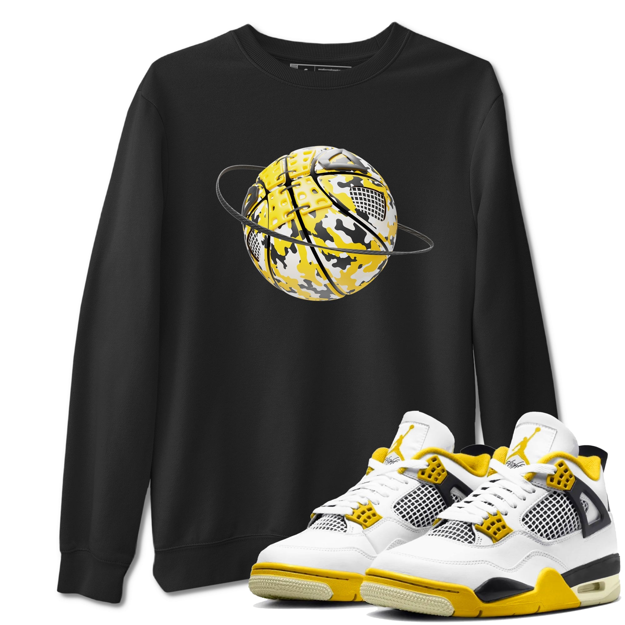 AJ4 Vivid Sulfur shirt to match jordans Camo Basketball Planet sneaker tees Air Jordan 4 Vivid Sulfur Drip Gear Zone unisex cotton Black 1 crew neck shirt