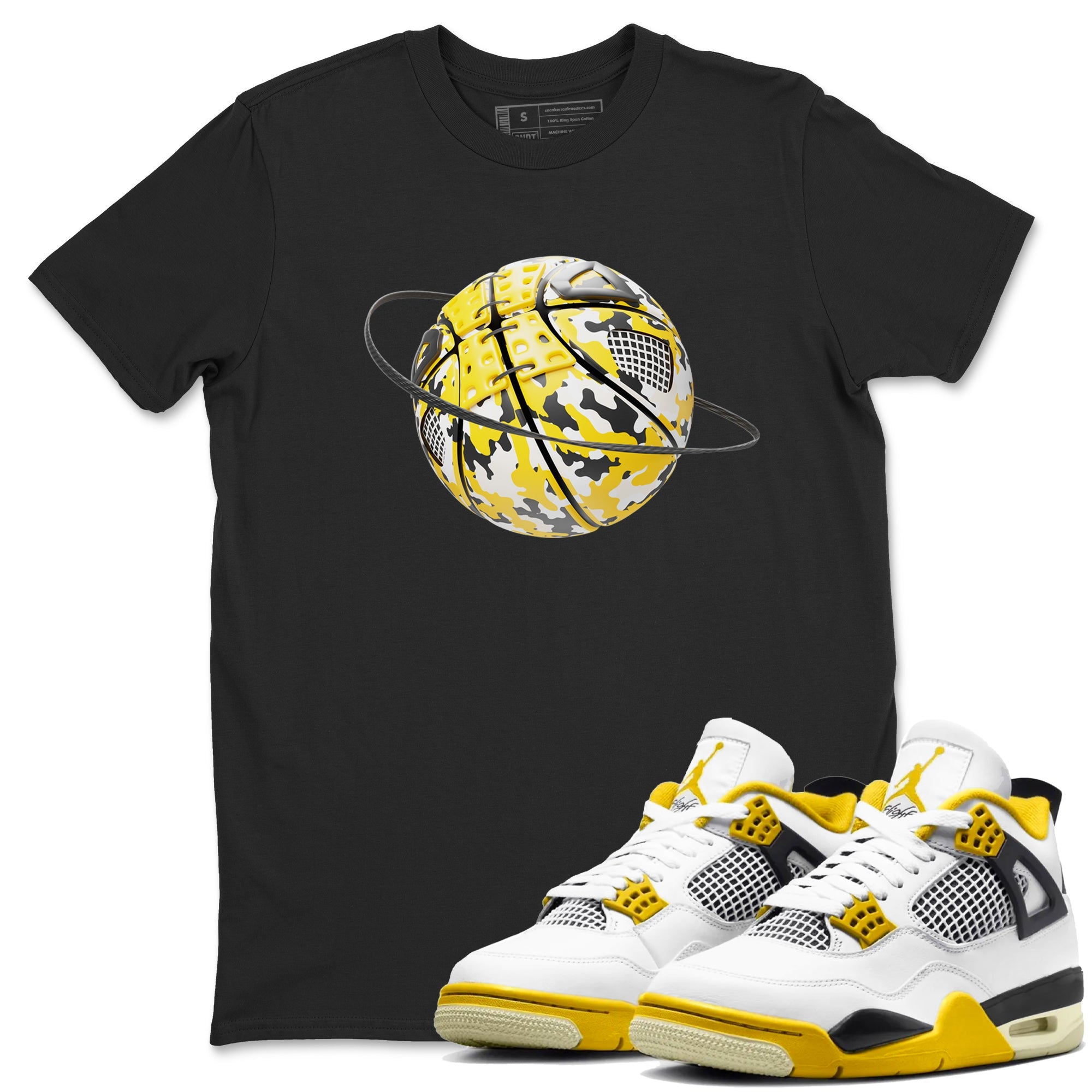 AJ4 Vivid Sulfur shirt to match jordans Camo Basketball Planet sneaker tees Air Jordan 4 Vivid Sulfur Drip Gear Zone unisex cotton Black 1 crew neck shirt