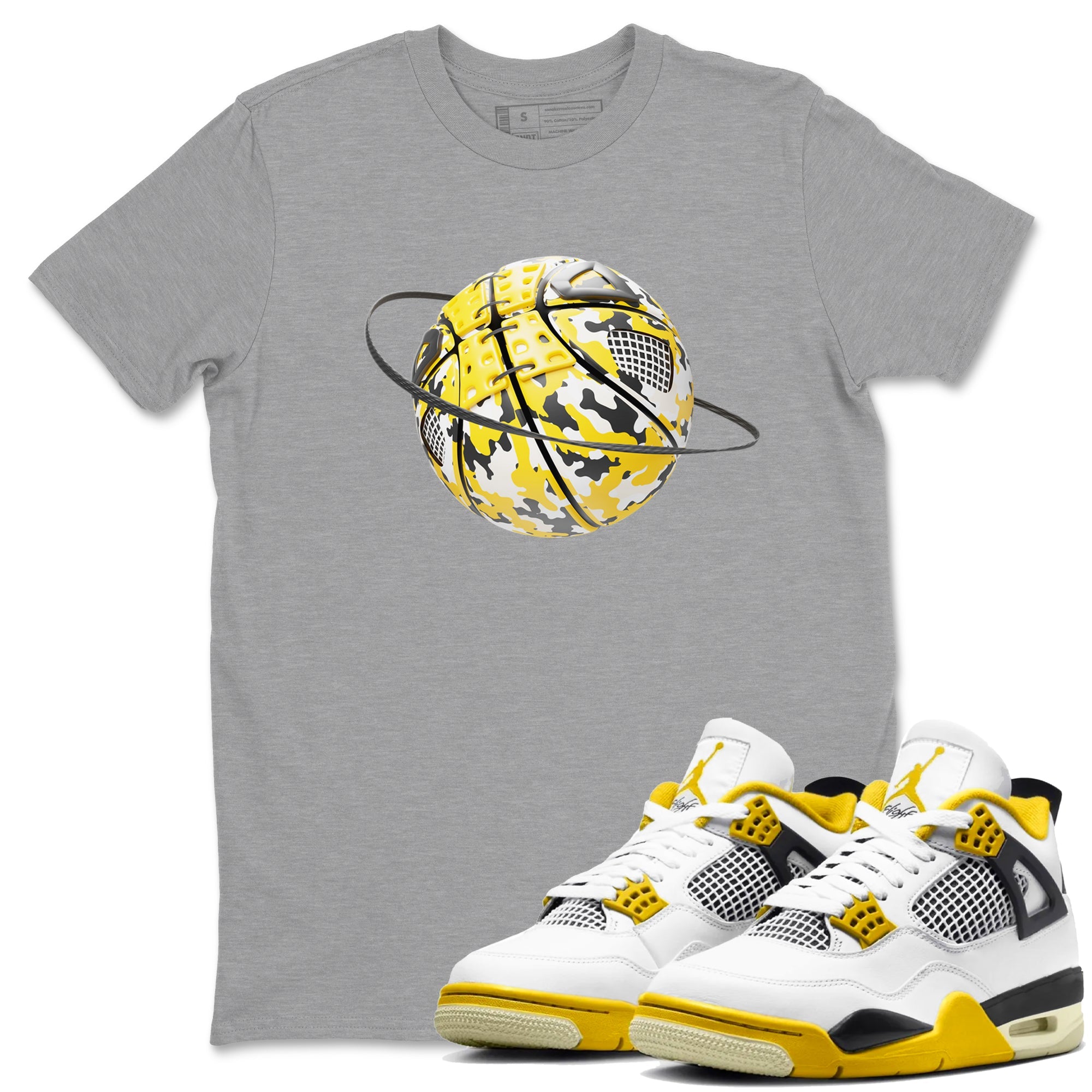 AJ4 Vivid Sulfur shirt to match jordans Camo Basketball Planet sneaker tees Air Jordan 4 Vivid Sulfur Drip Gear Zone unisex cotton Heather Grey 1 crew neck shirt