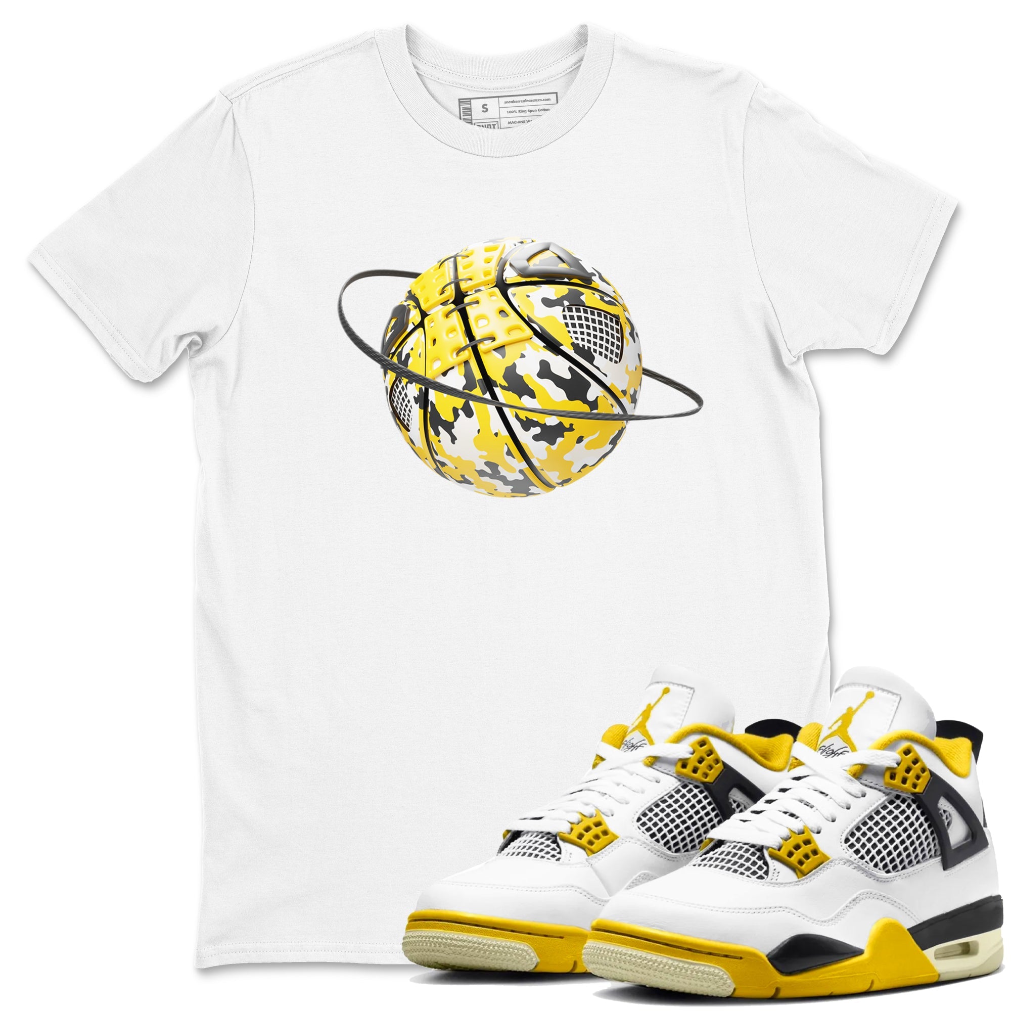 AJ4 Vivid Sulfur shirt to match jordans Camo Basketball Planet sneaker tees Air Jordan 4 Vivid Sulfur Drip Gear Zone unisex cotton White 1 crew neck shirt