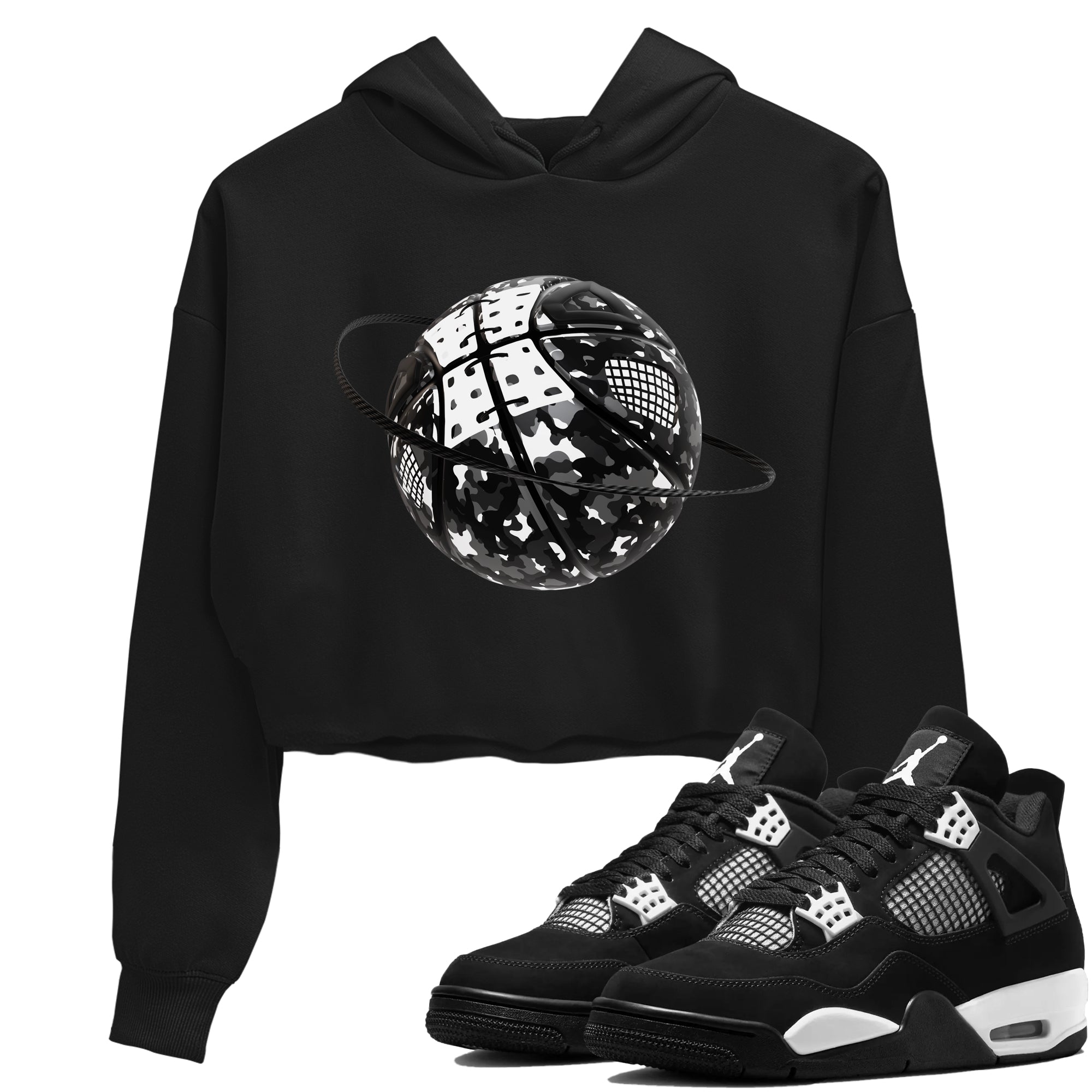 4s White Thunder shirts to match jordans Camo Basketball Planet sneaker match tees Air Jordan 4 White Thunder Drip Gear Zone unisex cotton Black 1 Crop Shirts