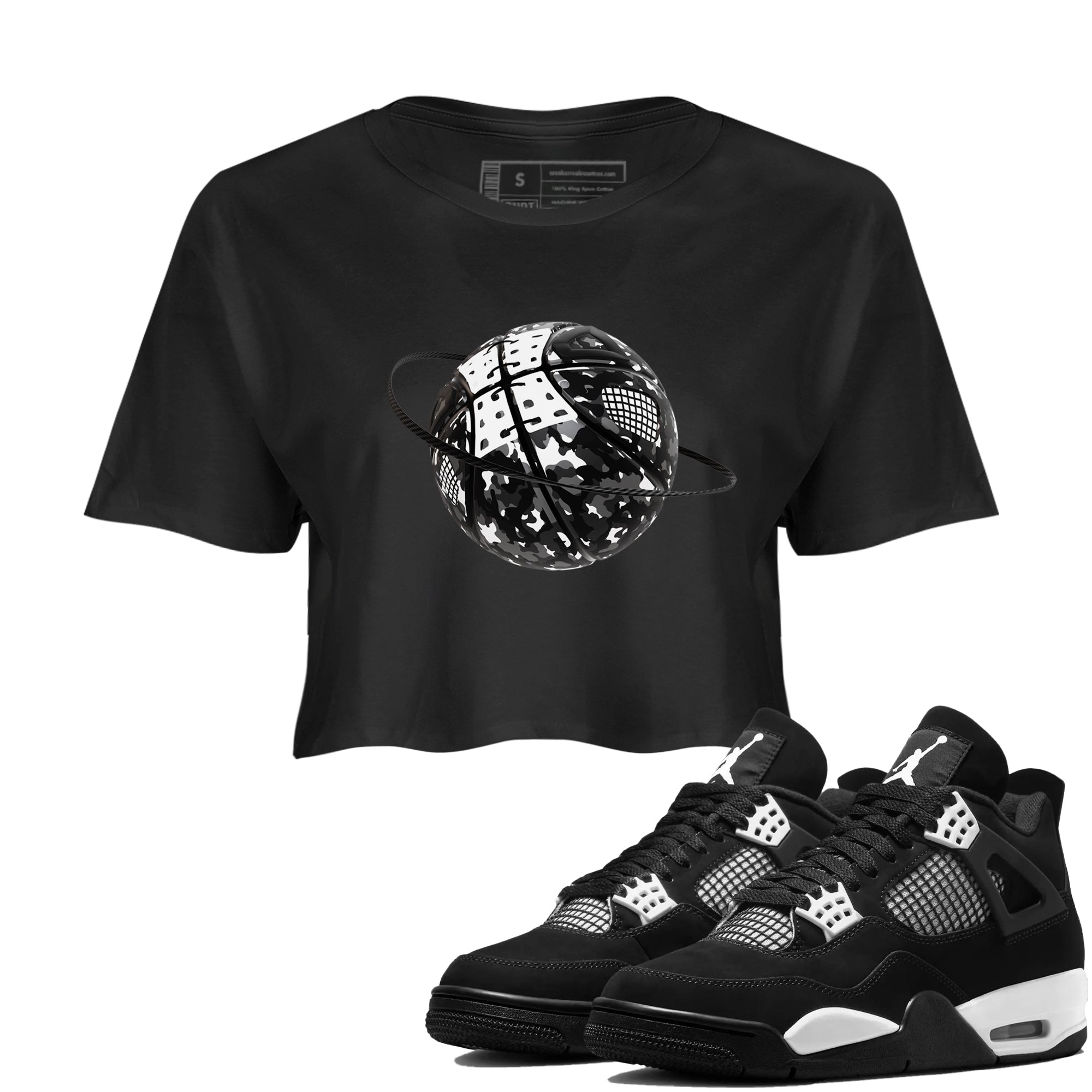 4s White Thunder shirts to match jordans Camo Basketball Planet sneaker match tees Air Jordan 4 White Thunder Drip Gear Zone unisex cotton Black 1 Crop Shirts