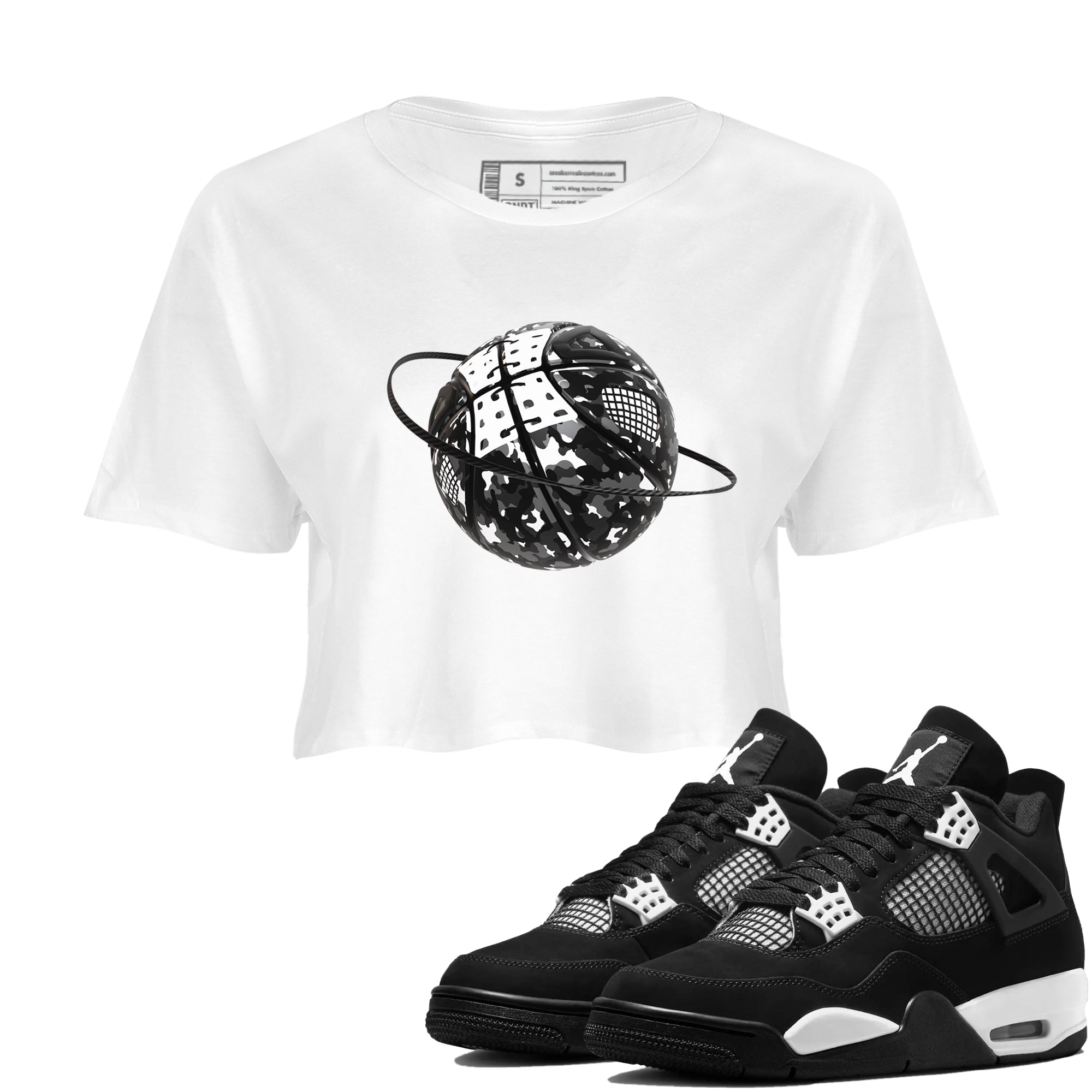 4s White Thunder shirts to match jordans Camo Basketball Planet sneaker match tees Air Jordan 4 White Thunder Drip Gear Zone unisex cotton White 1 Crop Shirts