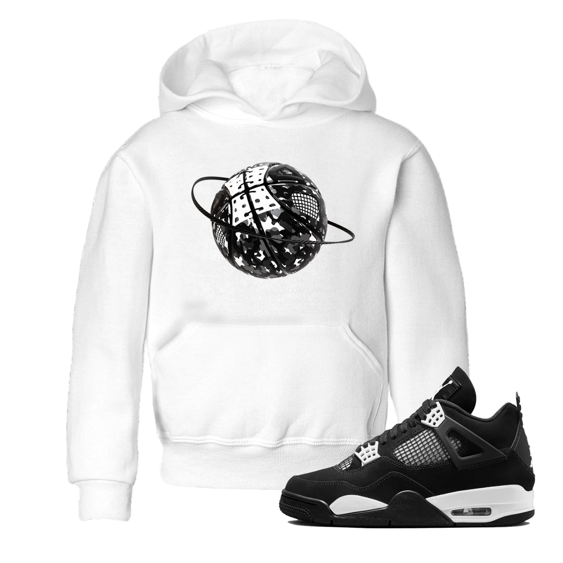 4s White Thunder shirts to match jordans Camo Basketball Planet sneaker match tees Air Jordan 4 White Thunder Drip Gear Zone Youth Baby White 1 crew neck shirts