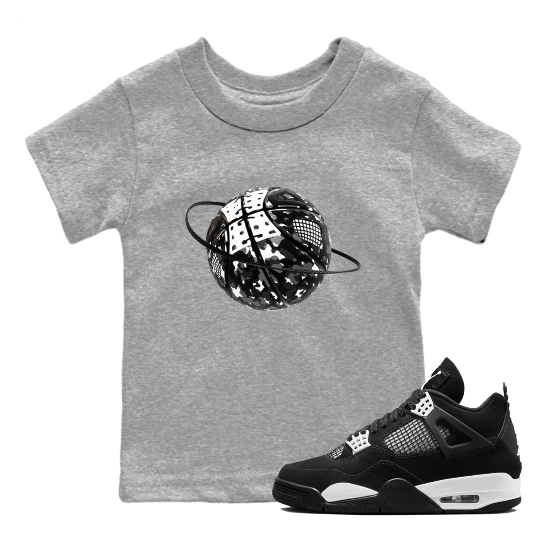 4s White Thunder shirts to match jordans Camo Basketball Planet sneaker match tees Air Jordan 4 White Thunder Drip Gear Zone Youth Baby Heather Grey 1 crew neck shirts