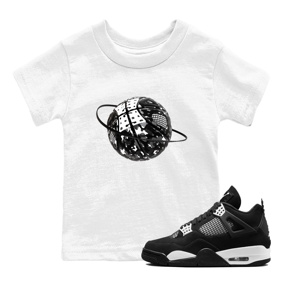 4s White Thunder shirts to match jordans Camo Basketball Planet sneaker match tees Air Jordan 4 White Thunder Drip Gear Zone Youth Baby White 1 crew neck shirts