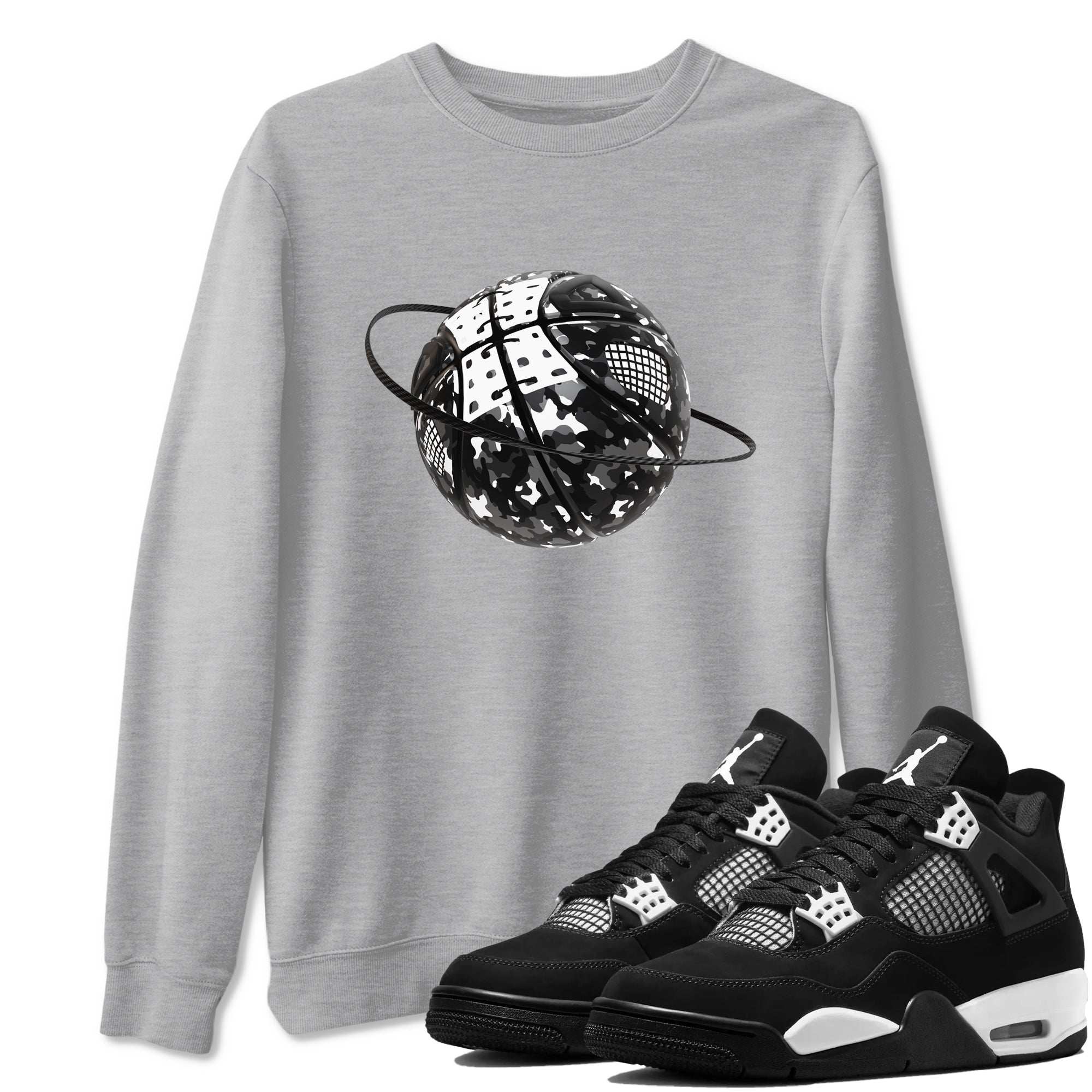 4s White Thunder shirts to match jordans Camo Basketball Planet sneaker match tees Air Jordan 4 White Thunder Drip Gear Zone unisex cotton Heather Grey 1 crew neck shirts