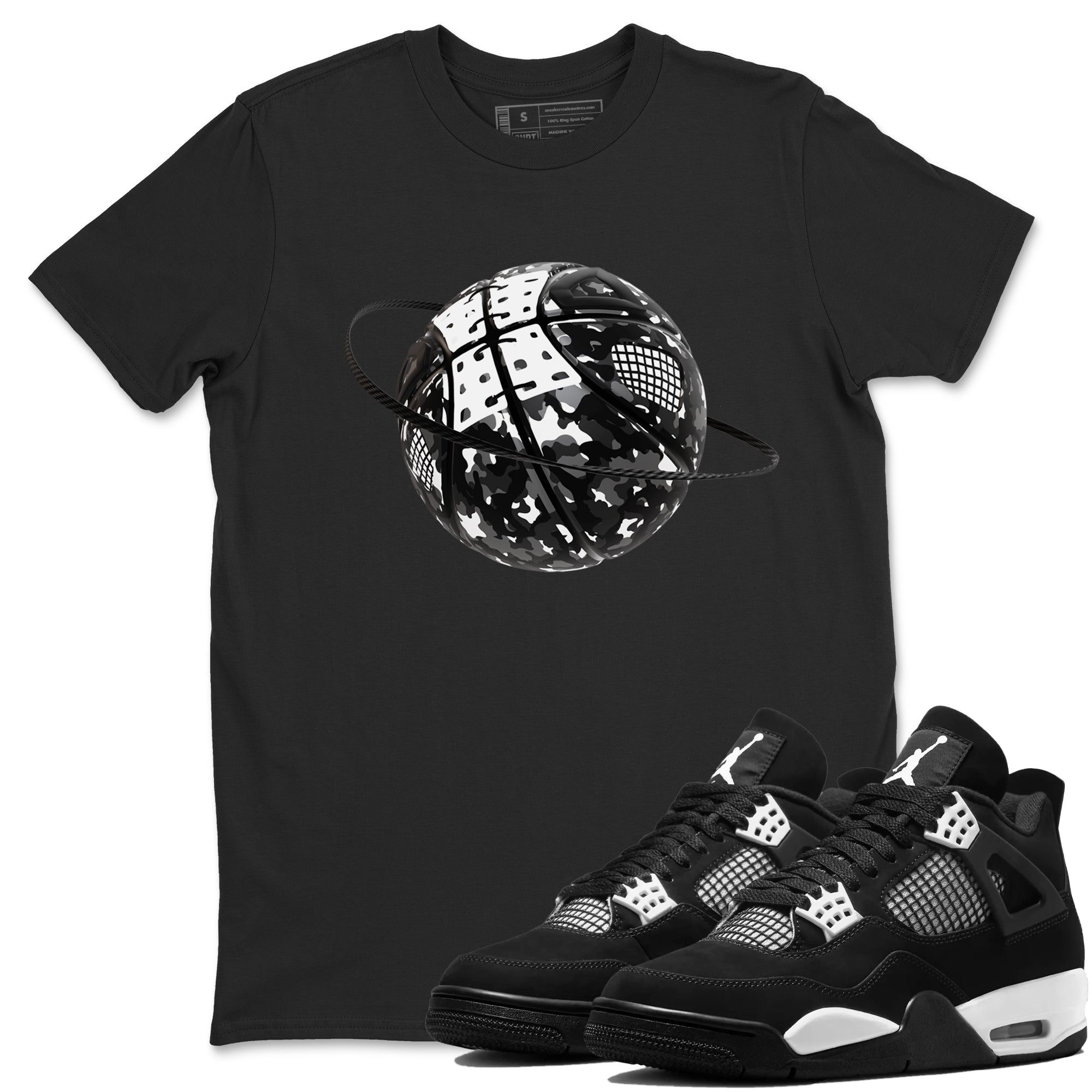 4s White Thunder shirts to match jordans Camo Basketball Planet sneaker match tees Air Jordan 4 White Thunder Drip Gear Zone unisex cotton Black 1 crew neck shirts