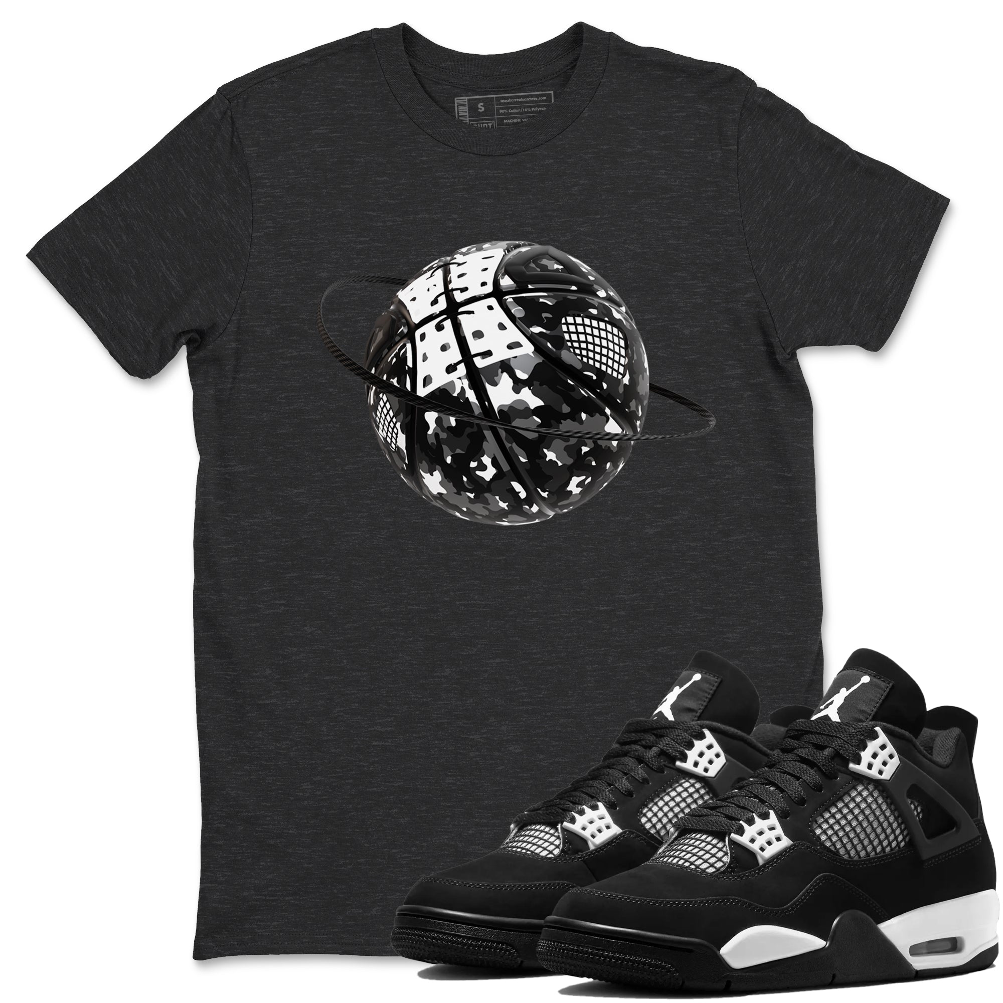 4s White Thunder shirts to match jordans Camo Basketball Planet sneaker match tees Air Jordan 4 White Thunder Drip Gear Zone unisex cotton Charcoal Heather 1 crew neck shirts