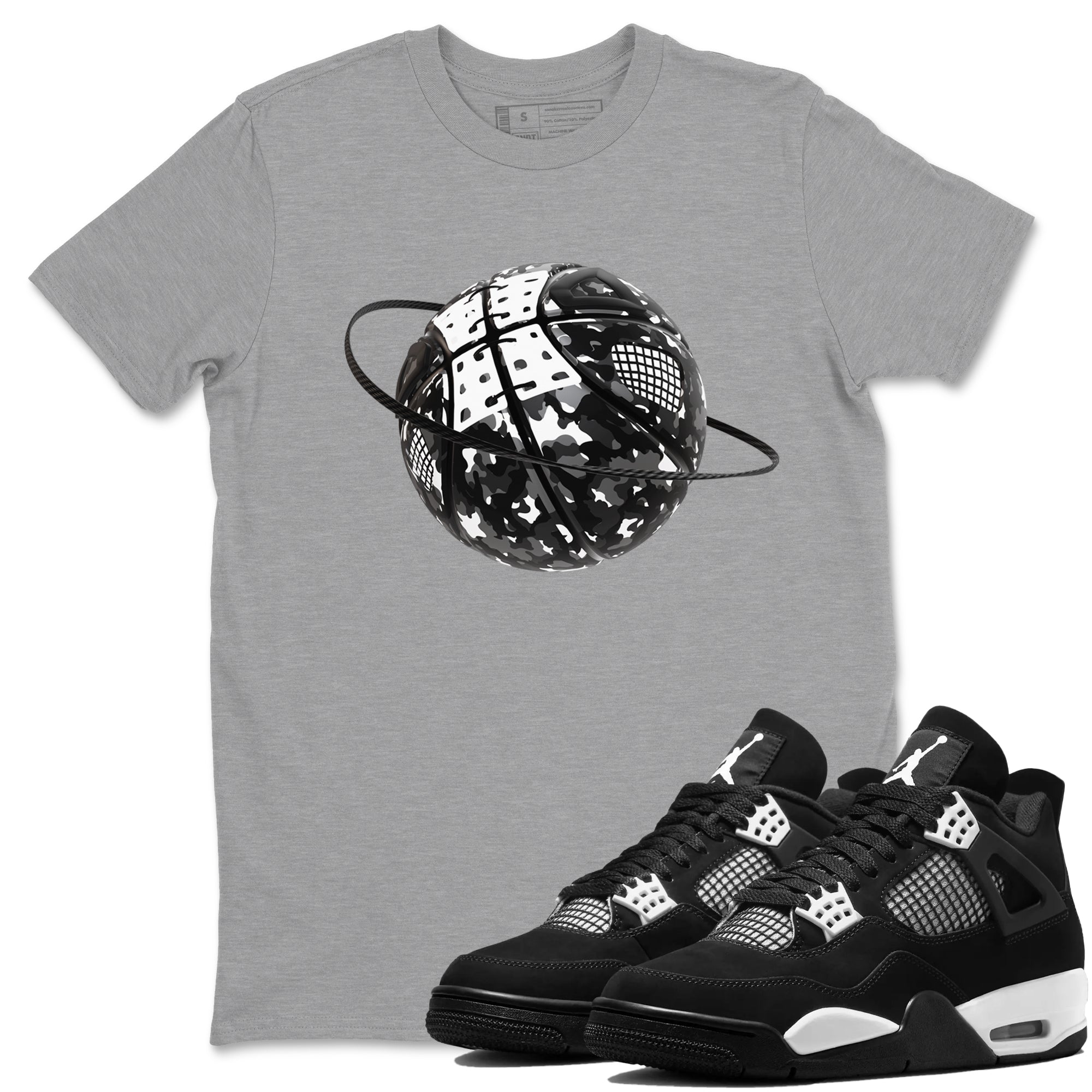 4s White Thunder shirts to match jordans Camo Basketball Planet sneaker match tees Air Jordan 4 White Thunder Drip Gear Zone unisex cotton Heather Grey 1 crew neck shirts