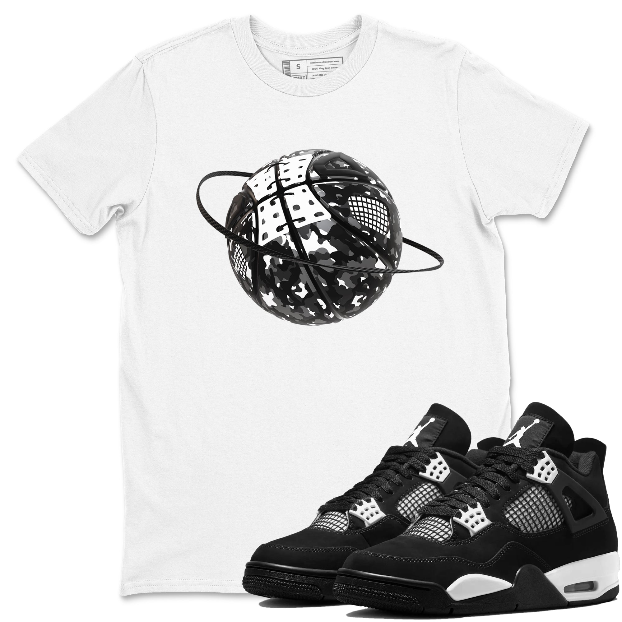 4s White Thunder shirts to match jordans Camo Basketball Planet sneaker match tees Air Jordan 4 White Thunder Drip Gear Zone unisex cotton White 1 crew neck shirts