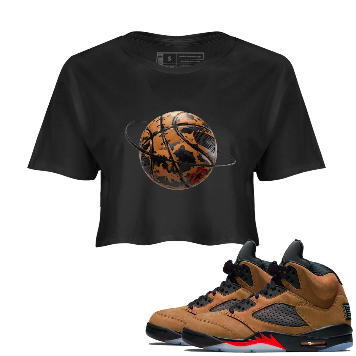 5s Archaeo Brown shirts to match jordans Camo Basketball Planet sneaker match tees Air Jordan 5 Archaeo Brown match shoes to clothes Drip Gear Zone unisex cotton Black 1 crop tee