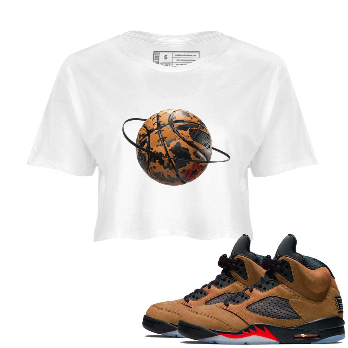 5s Archaeo Brown shirts to match jordans Camo Basketball Planet sneaker match tees Air Jordan 5 Archaeo Brown match shoes to clothes Drip Gear Zone unisex cotton White 1 crop tee