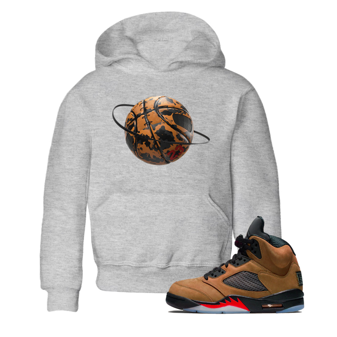 5s Archaeo Brown shirts to match jordans Camo Basketball Planet sneaker match tees Air Jordan 5 Archaeo Brown match shoes to clothes Drip Gear Zone Youth Baby Heather Grey 1 tee
