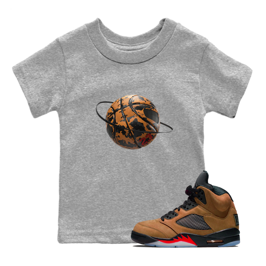 5s Archaeo Brown shirts to match jordans Camo Basketball Planet sneaker match tees Air Jordan 5 Archaeo Brown match shoes to clothes Drip Gear Zone Youth Baby Heather Grey 1 tee