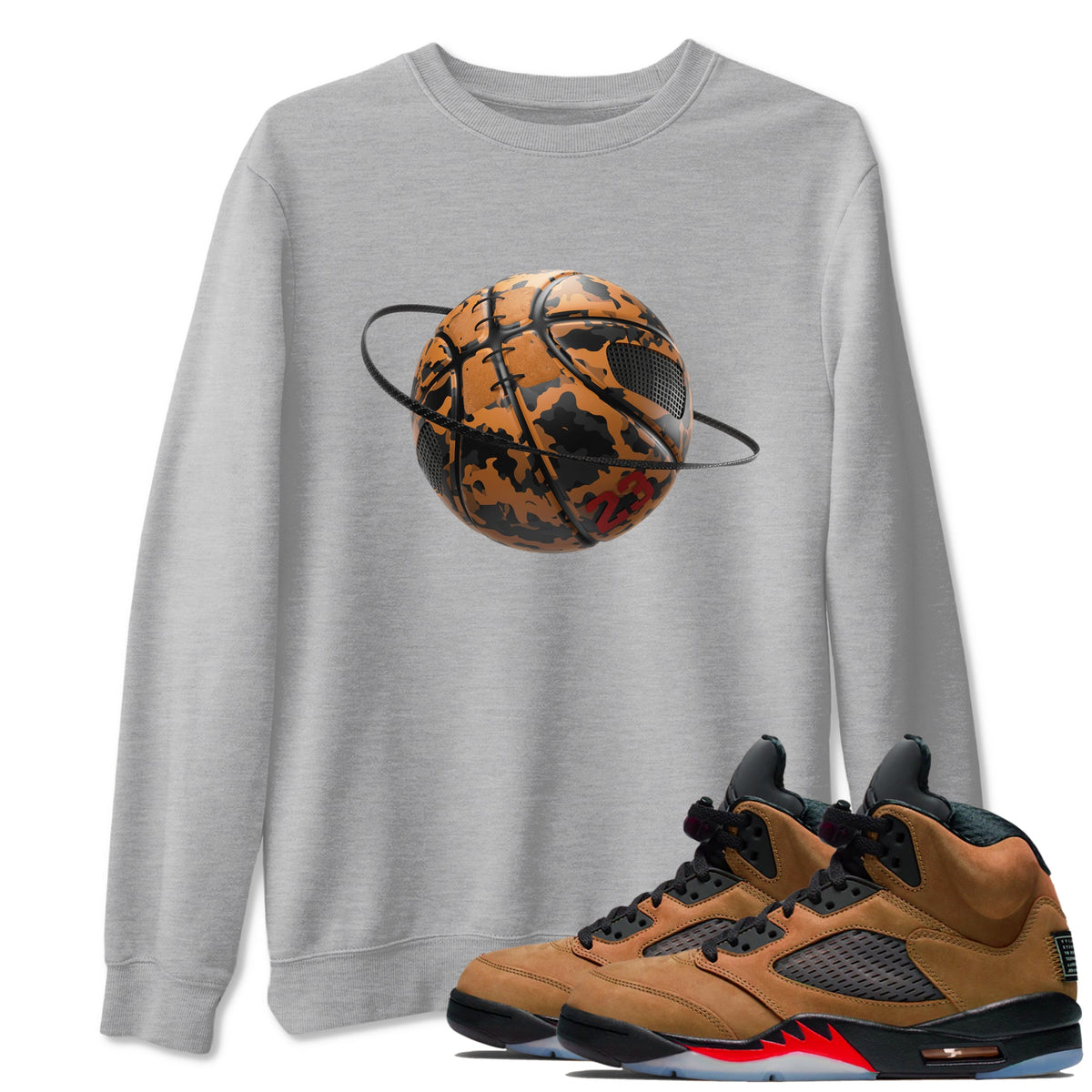 5s Archaeo Brown shirts to match jordans Camo Basketball Planet sneaker match tees Air Jordan 5 Archaeo Brown match shoes to clothes Drip Gear Zone unisex cotton Heather Grey 1 shirts