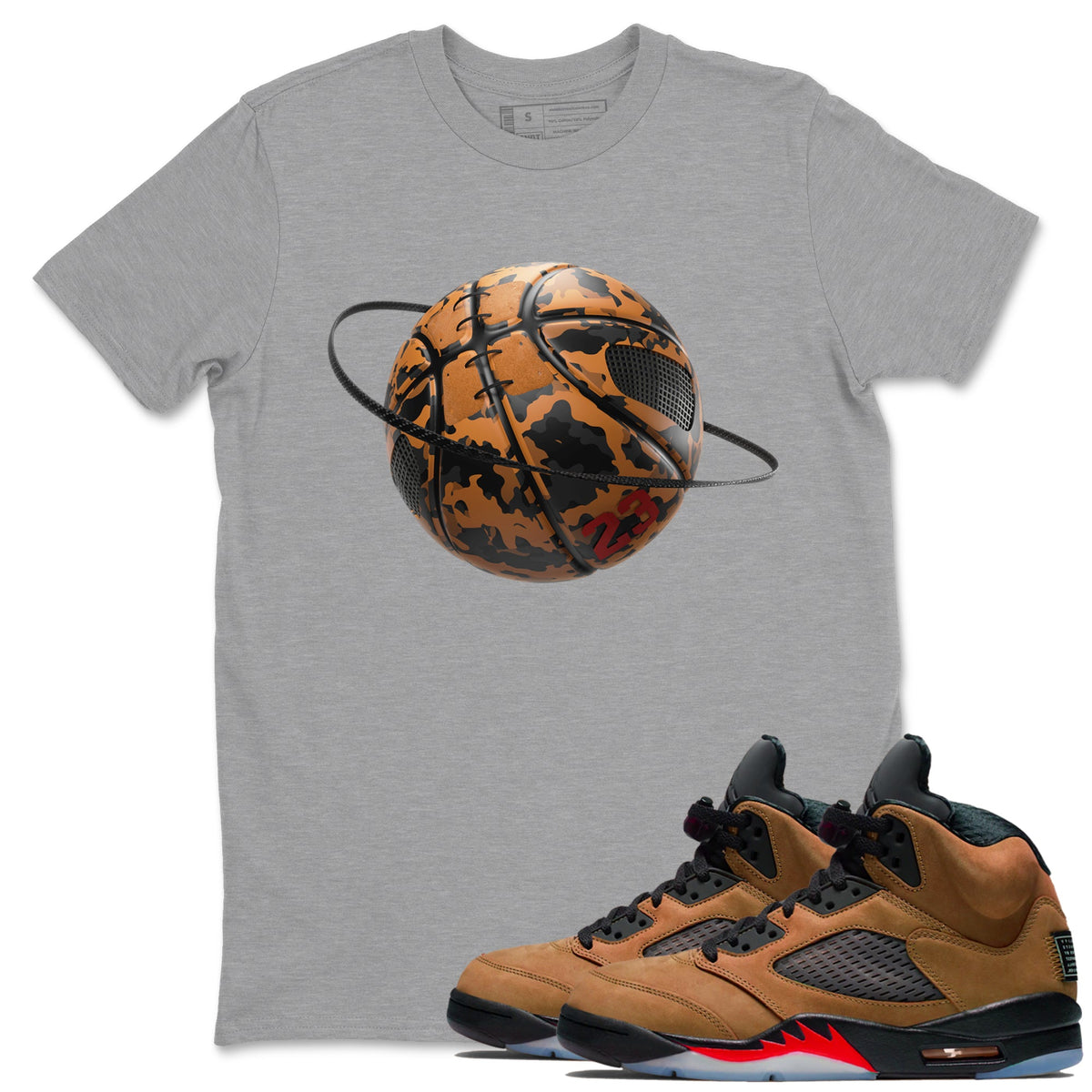 5s Archaeo Brown shirts to match jordans Camo Basketball Planet sneaker match tees Air Jordan 5 Archaeo Brown match shoes to clothes Drip Gear Zone unisex cotton Heather Grey 1 shirts